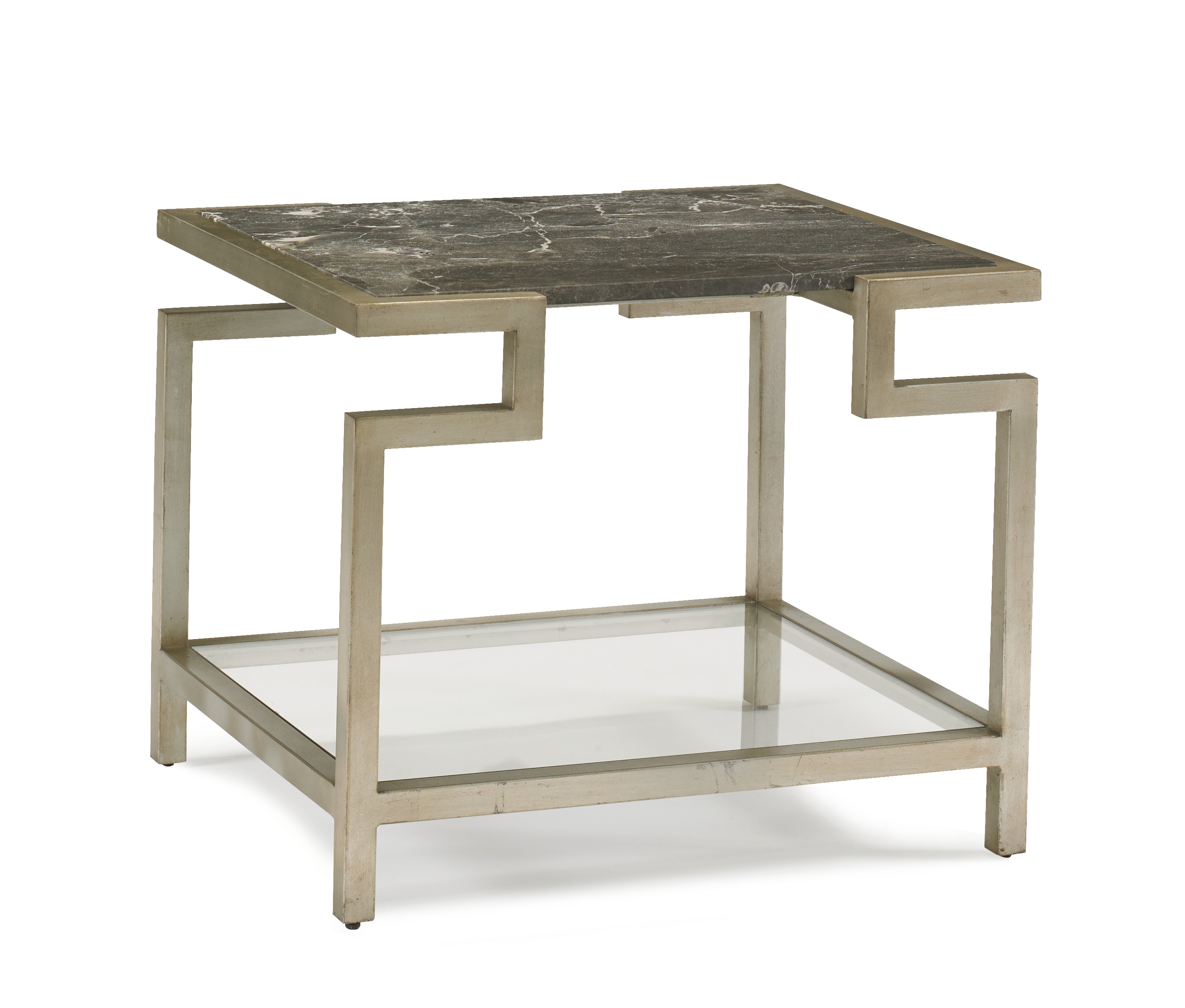 Marble Square-Top End Table w/Glass Shelf