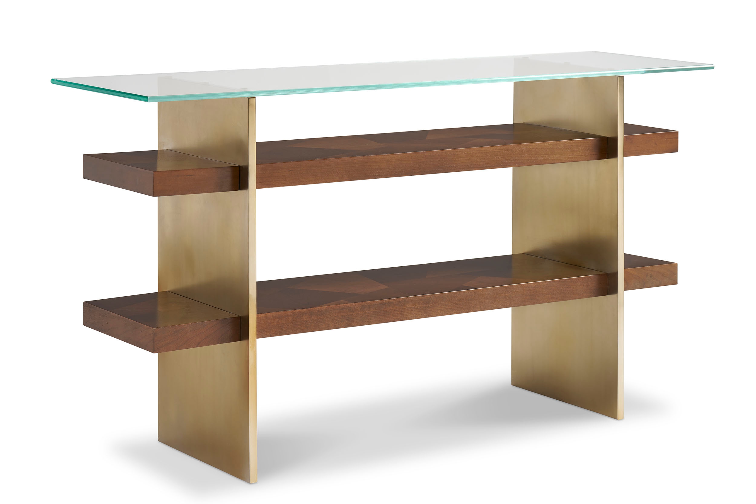 60" Glass-Top Console Table w/Plank Shelves