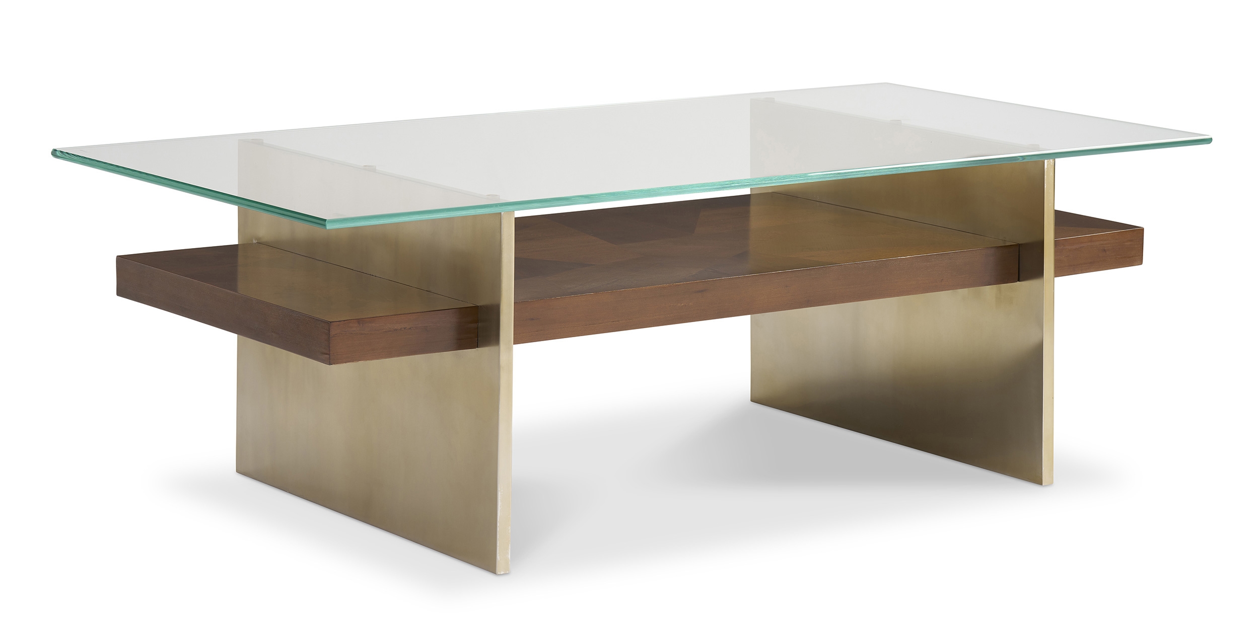 Glass-Top Cocktail Table w/Plank Shelf