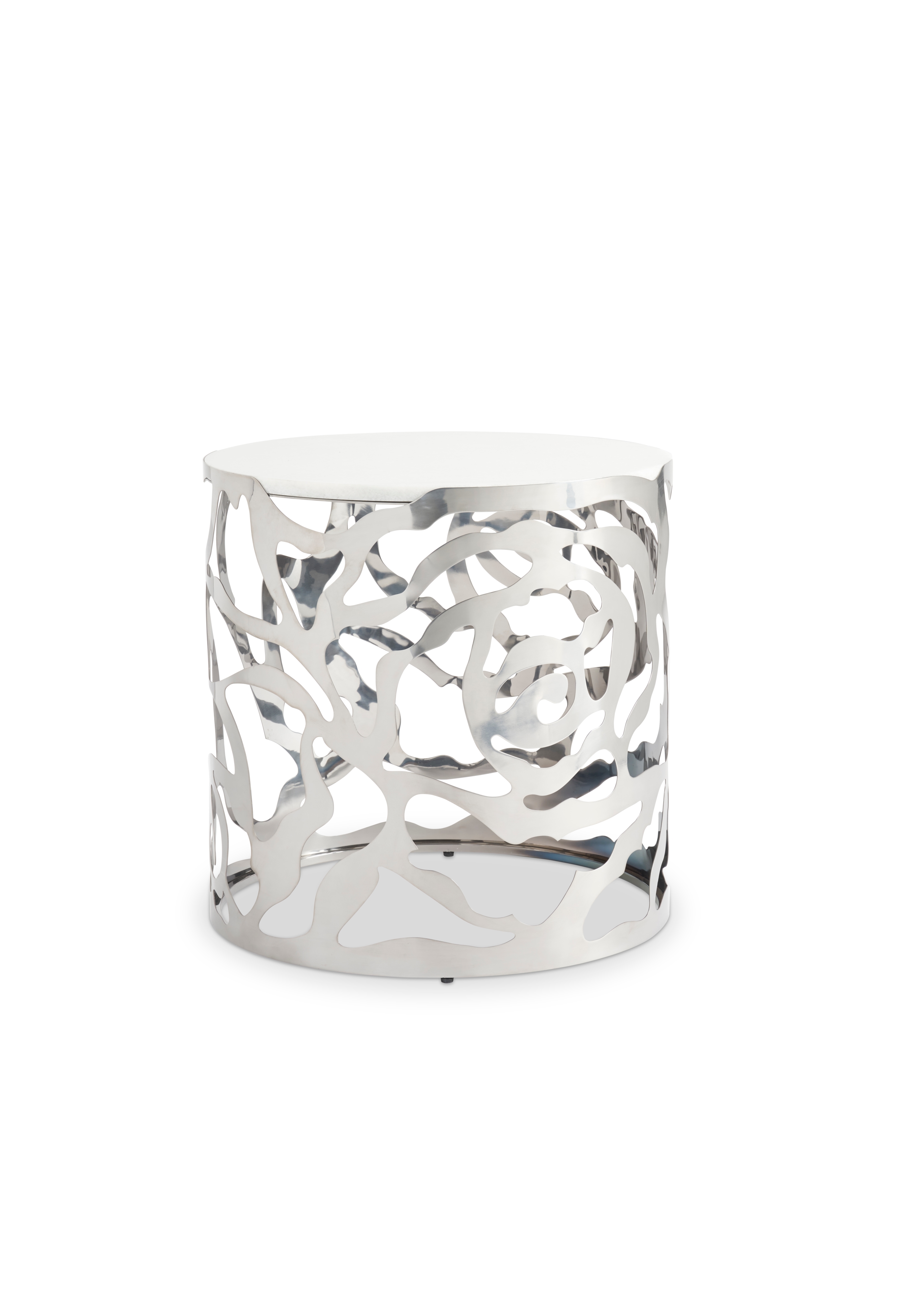 Sculptural White Marble-Top End Table