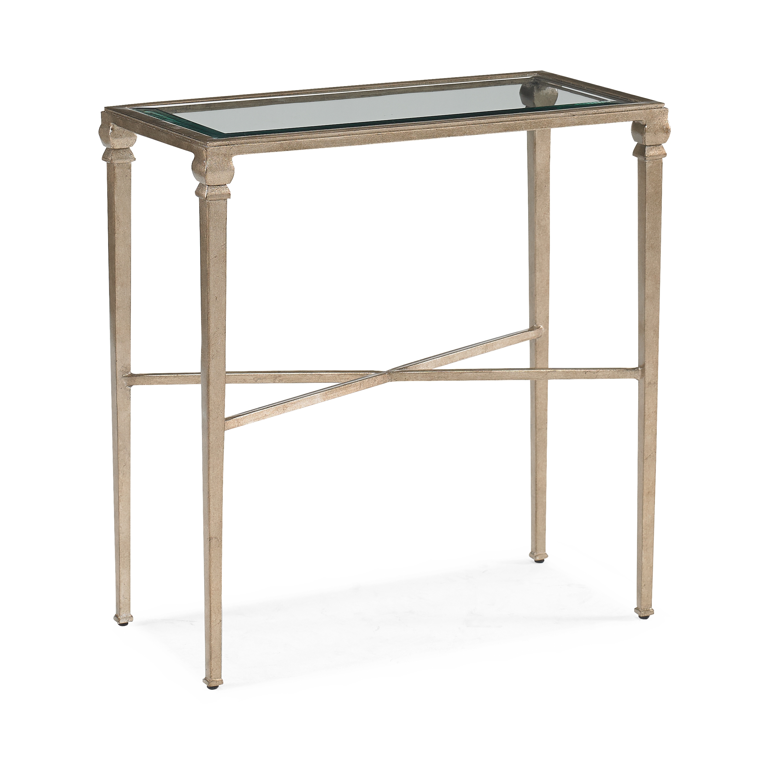Glass-Top Metal Side Table w/X-Stretcher