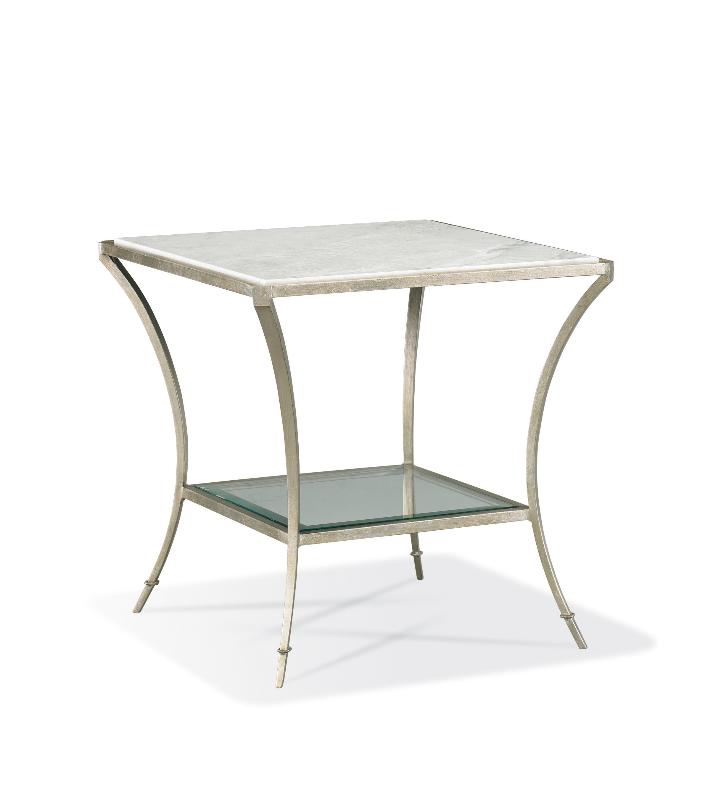 Sq. Marble-Top End Table w/Glass Mid-Shelf