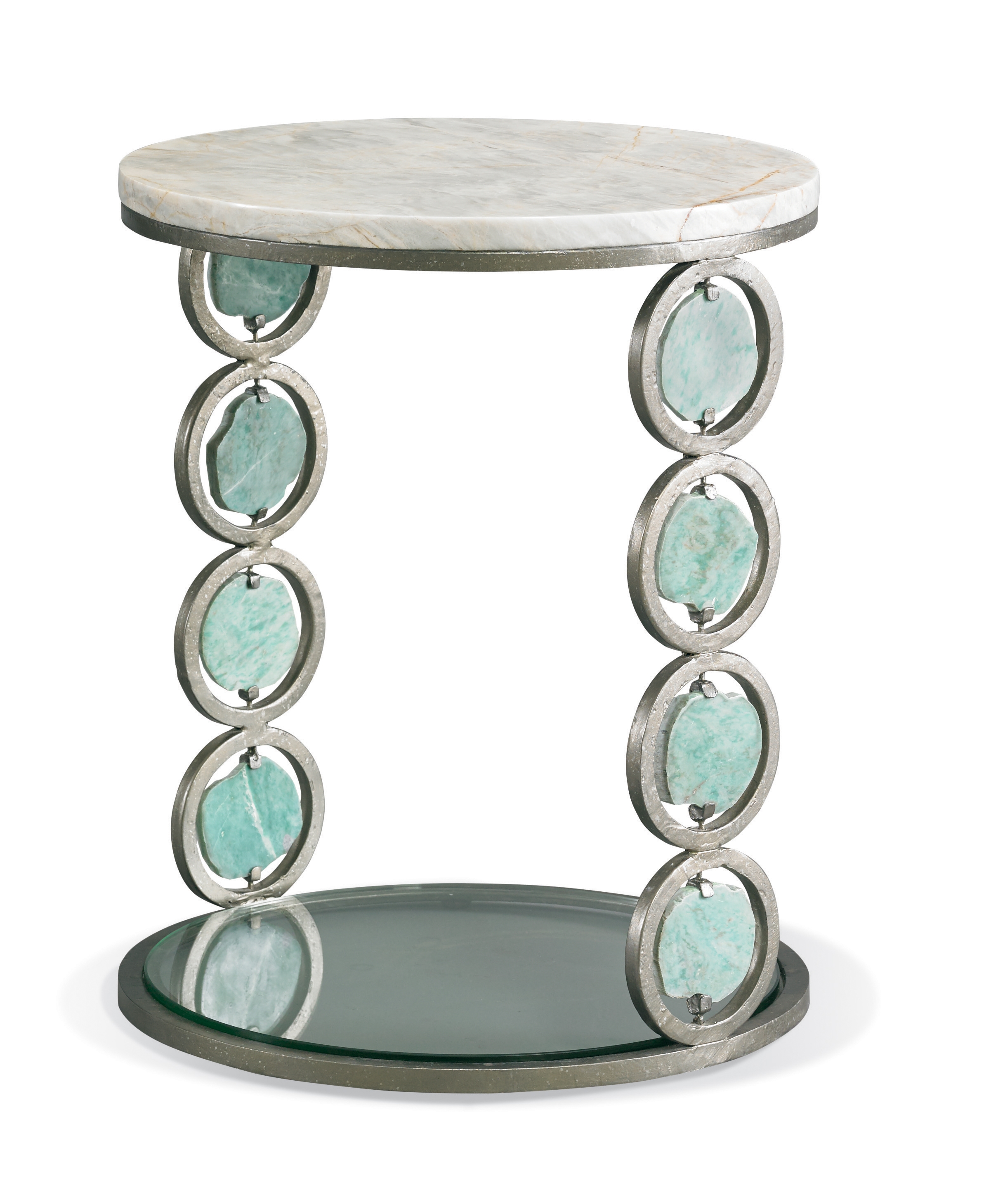 Jade Stone Accent Table w/Glass Base