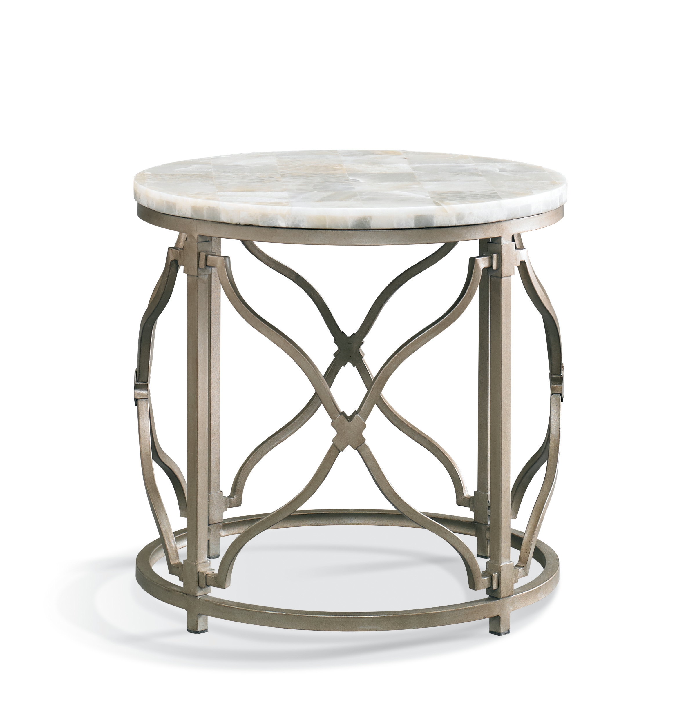 Metal Drum-Style Lamp Table w/Onyx Top