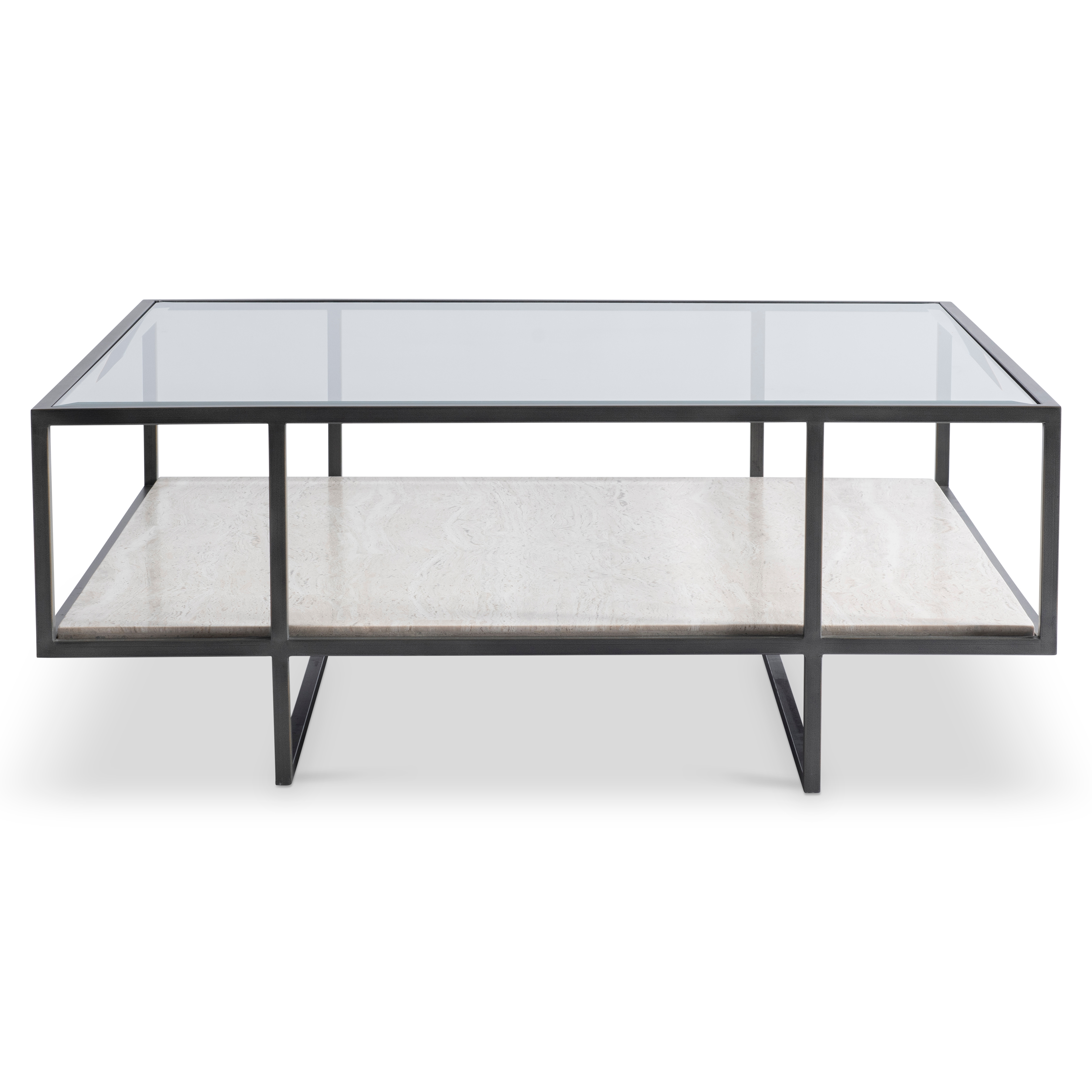 Glass-Top Cocktail Table w/Stone Shelf