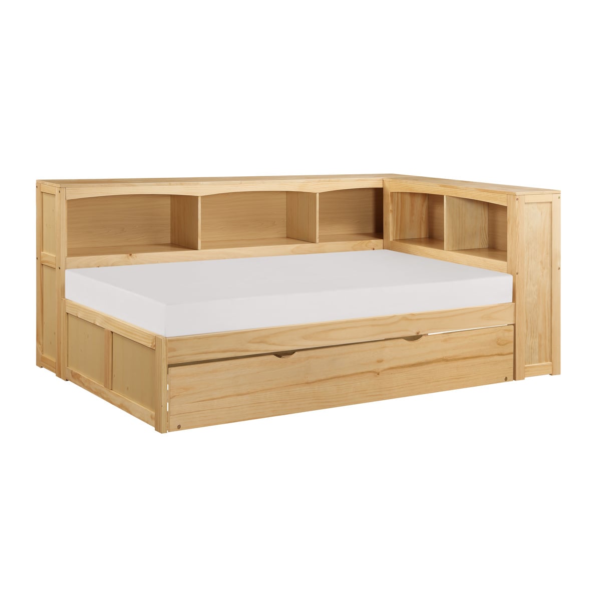 Twin Bookcase Corner Bed with Twin Trundle