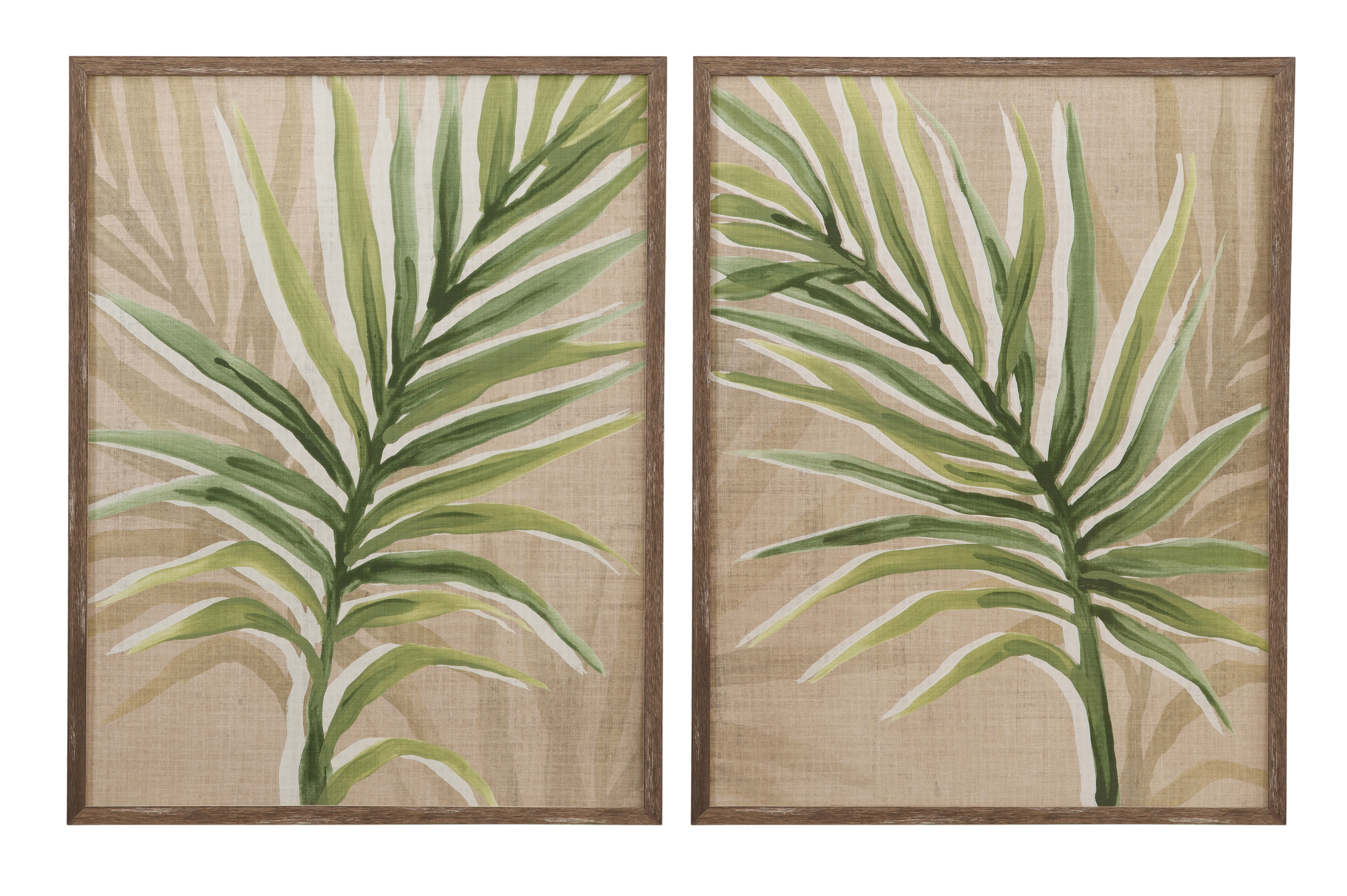 Burlap Palm Frond Framed Print S/2