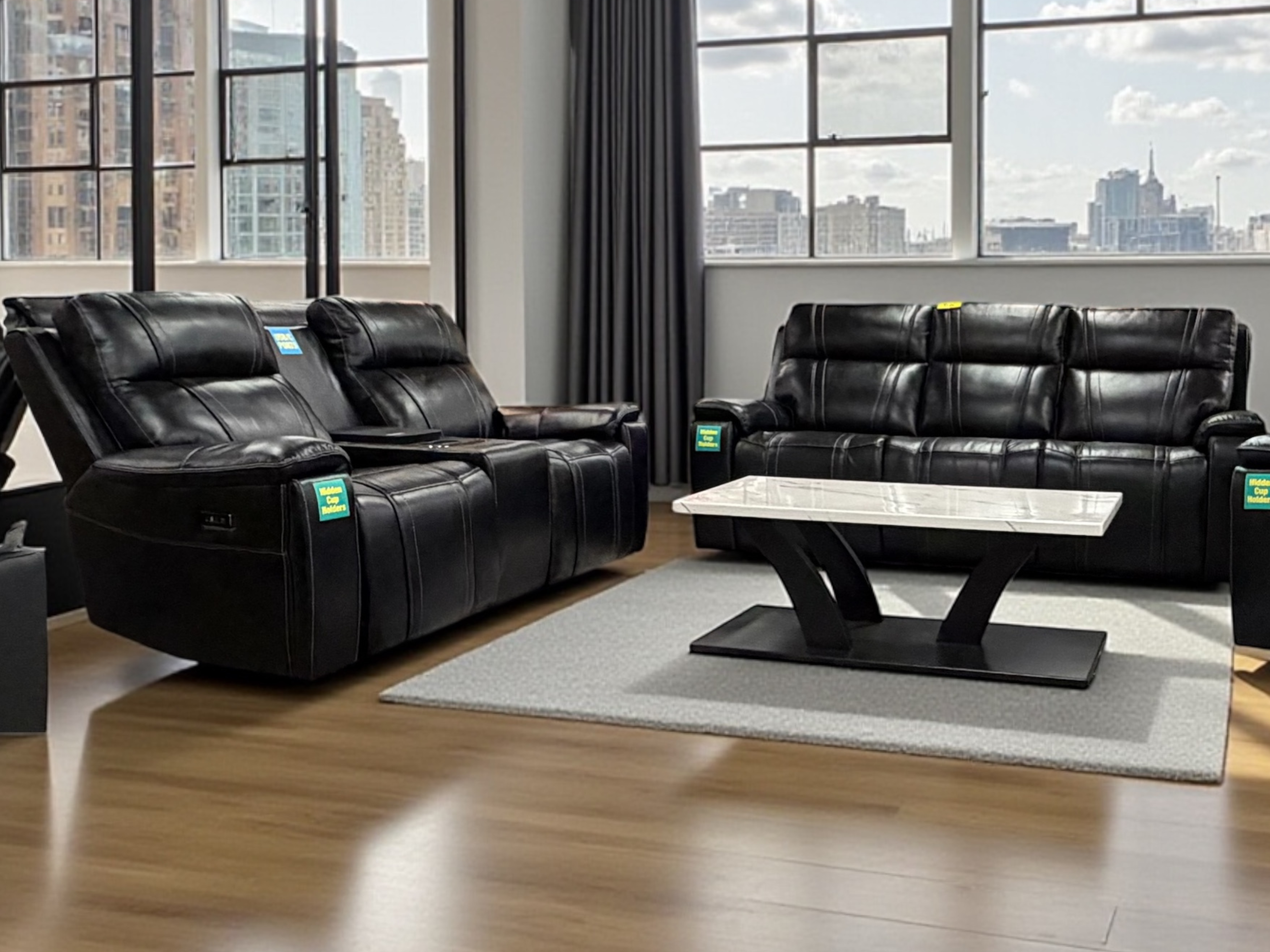 Freeze 27681 FREEZE BLACK POWER SOFA & LOVESEAT | W/CONSOLE FRIDGE