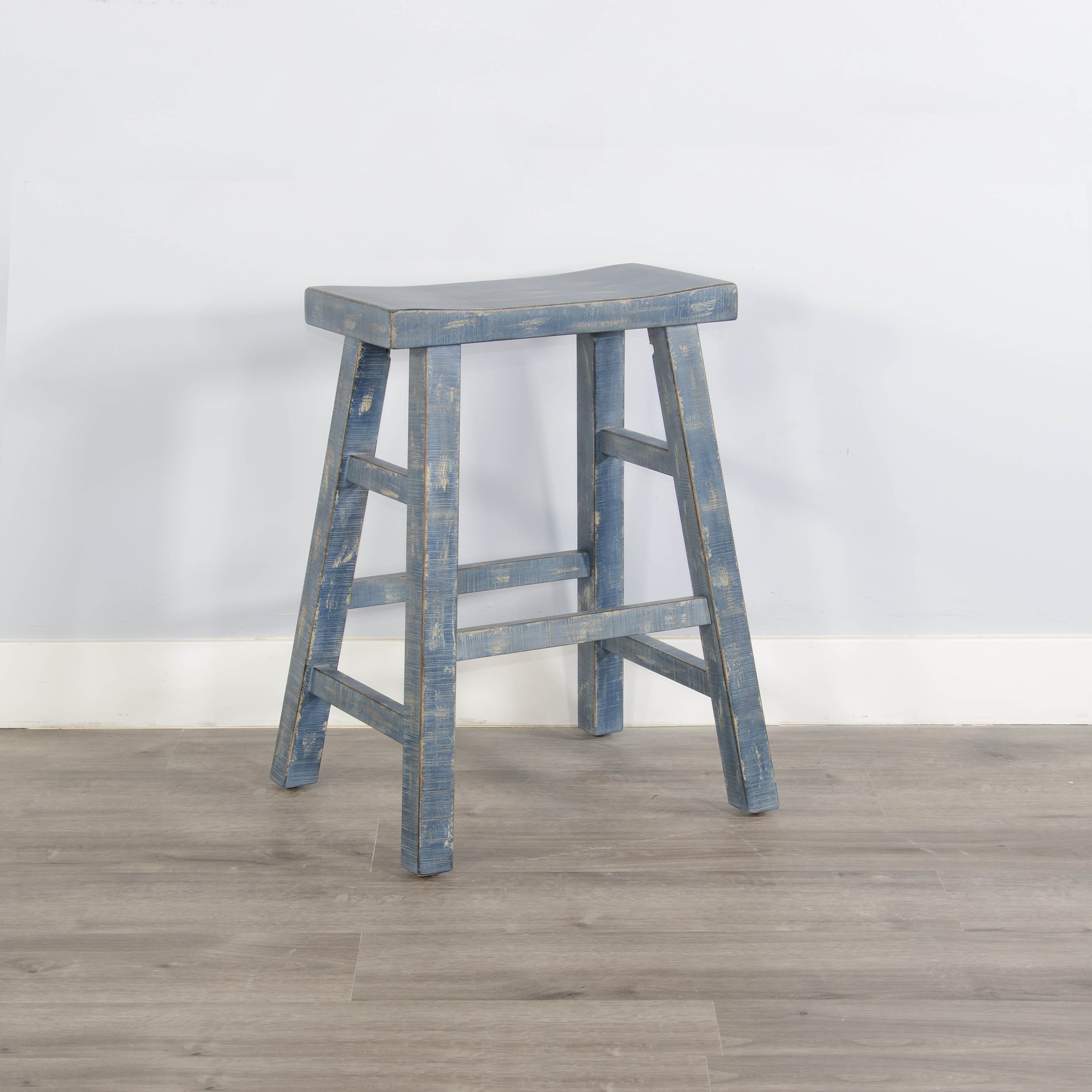 Marina Ocean Blue 24"H Saddle Seat Stool, Wood Seat Sadler's Home