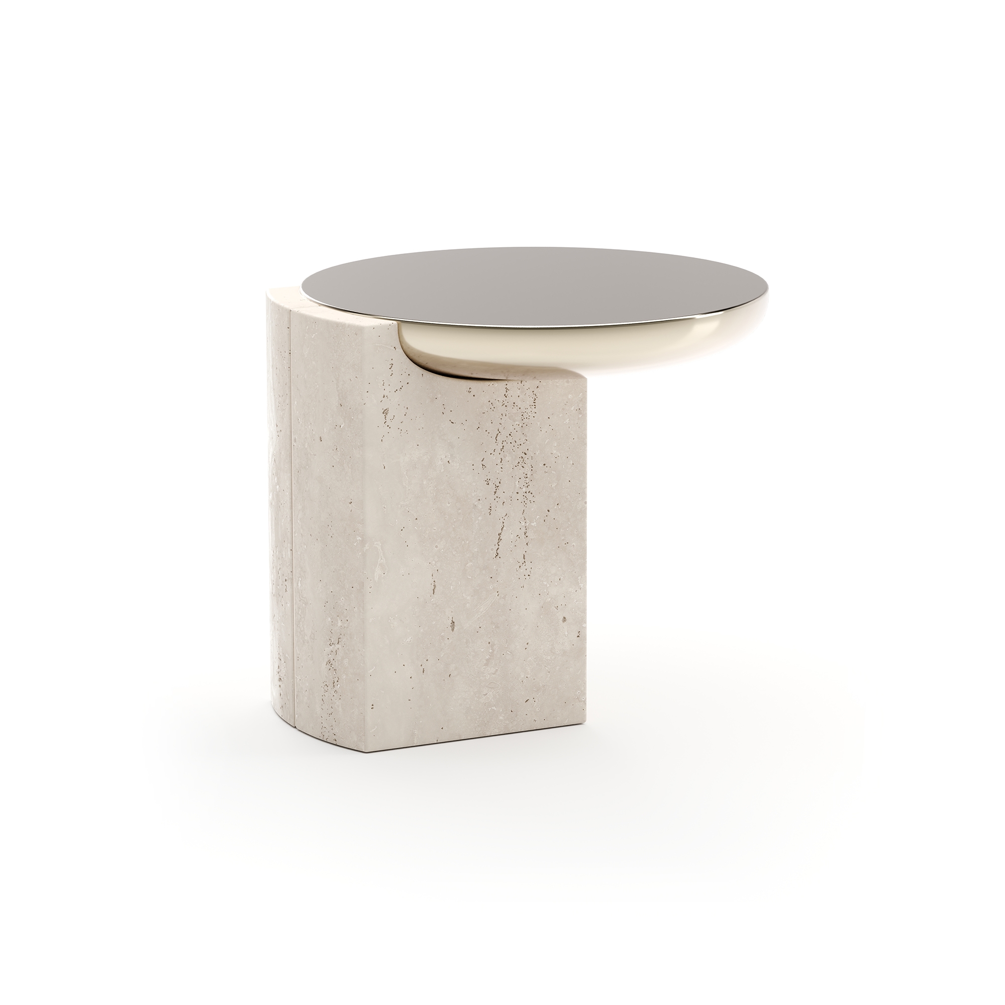 22" Round Offset Stone Side Table