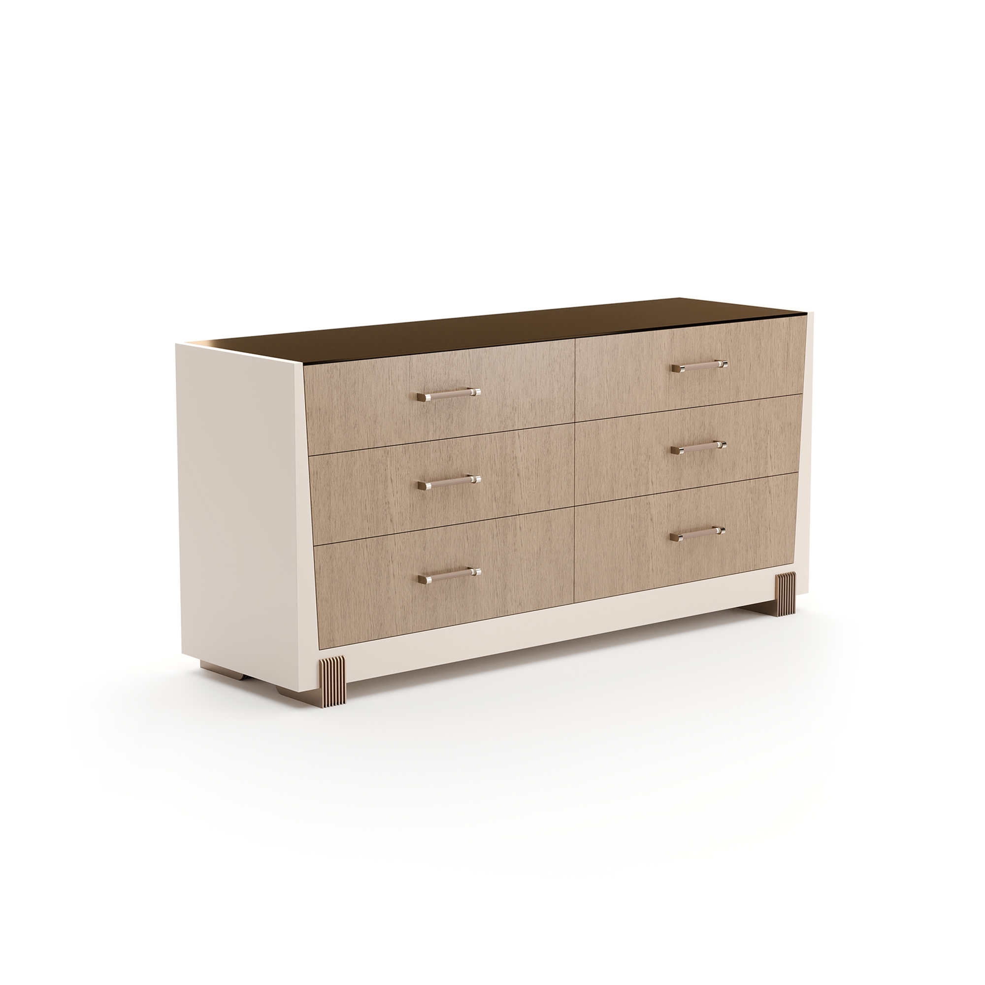 Modern Smoked Glass-Top Six-Drawer Dresser