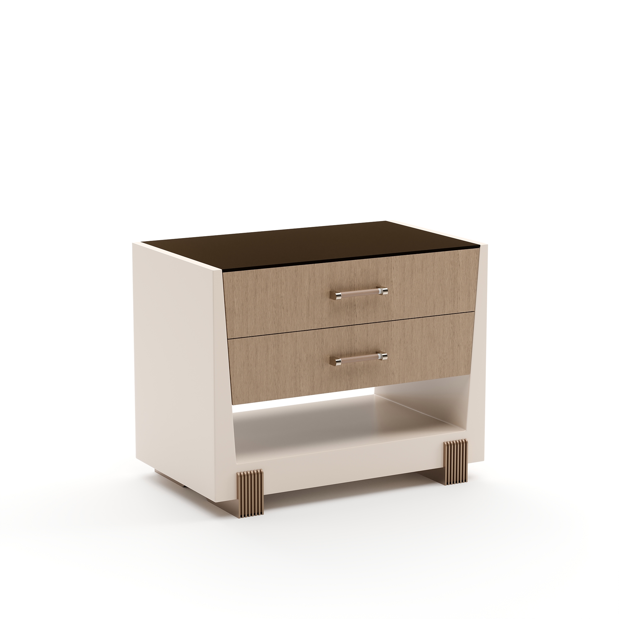 Two-Drawer Smoked Glass-Top Large Nightstand