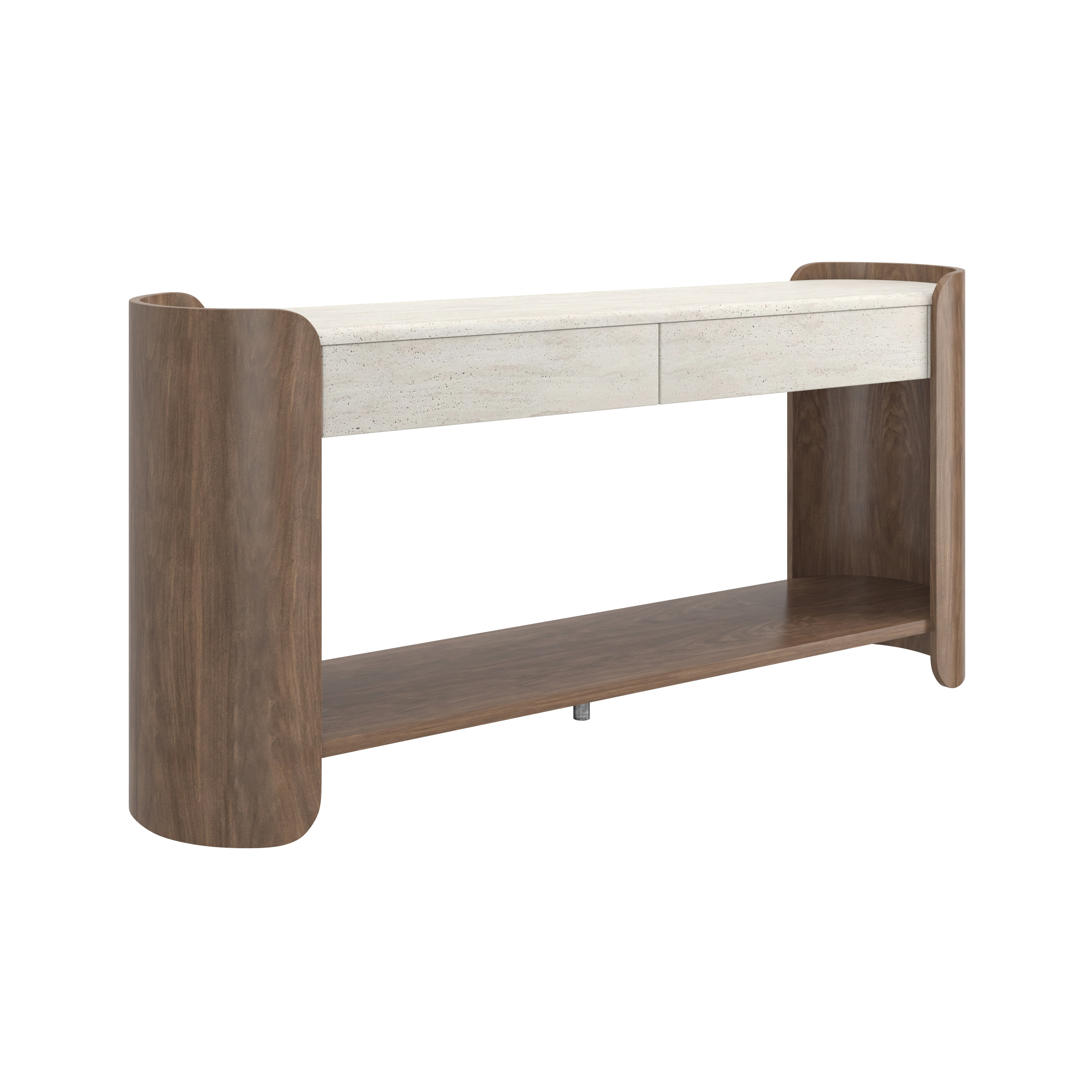 Wood Open-Shelf Console Table w/Stone Top