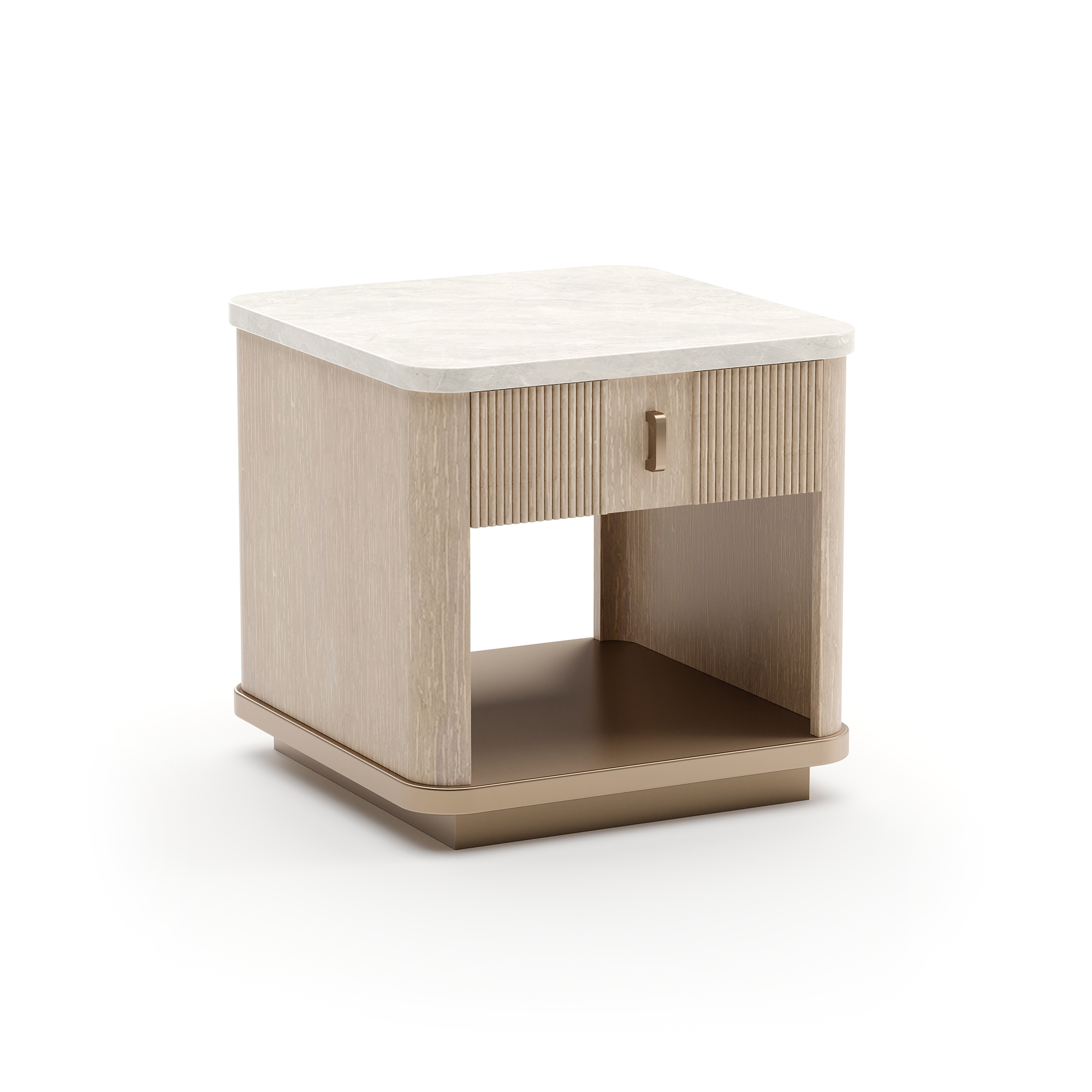 Single-Drawer Travertine Stone-Top End Table