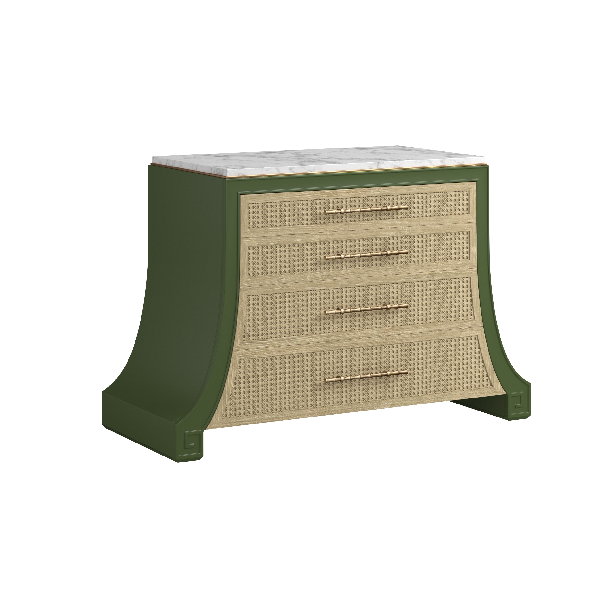 Four-Drawer Cane Accent Chest w/Marble Top