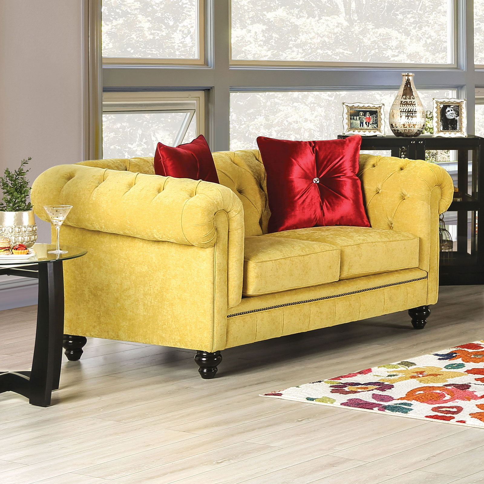 Furniture of America Eliza Glam Loveseat with Button Tufted Back