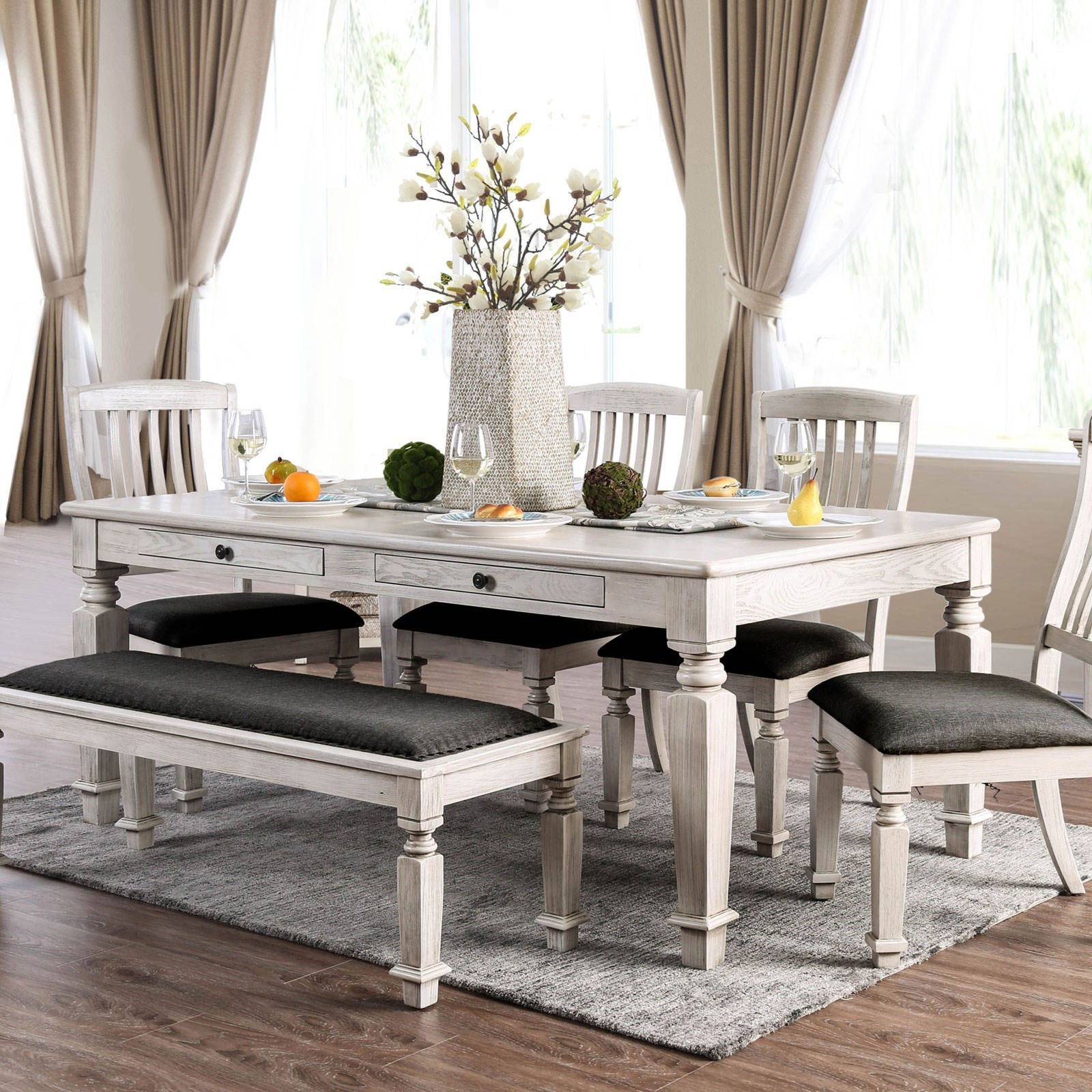 Furniture of America Rustic Dining Table with Storage Drawers