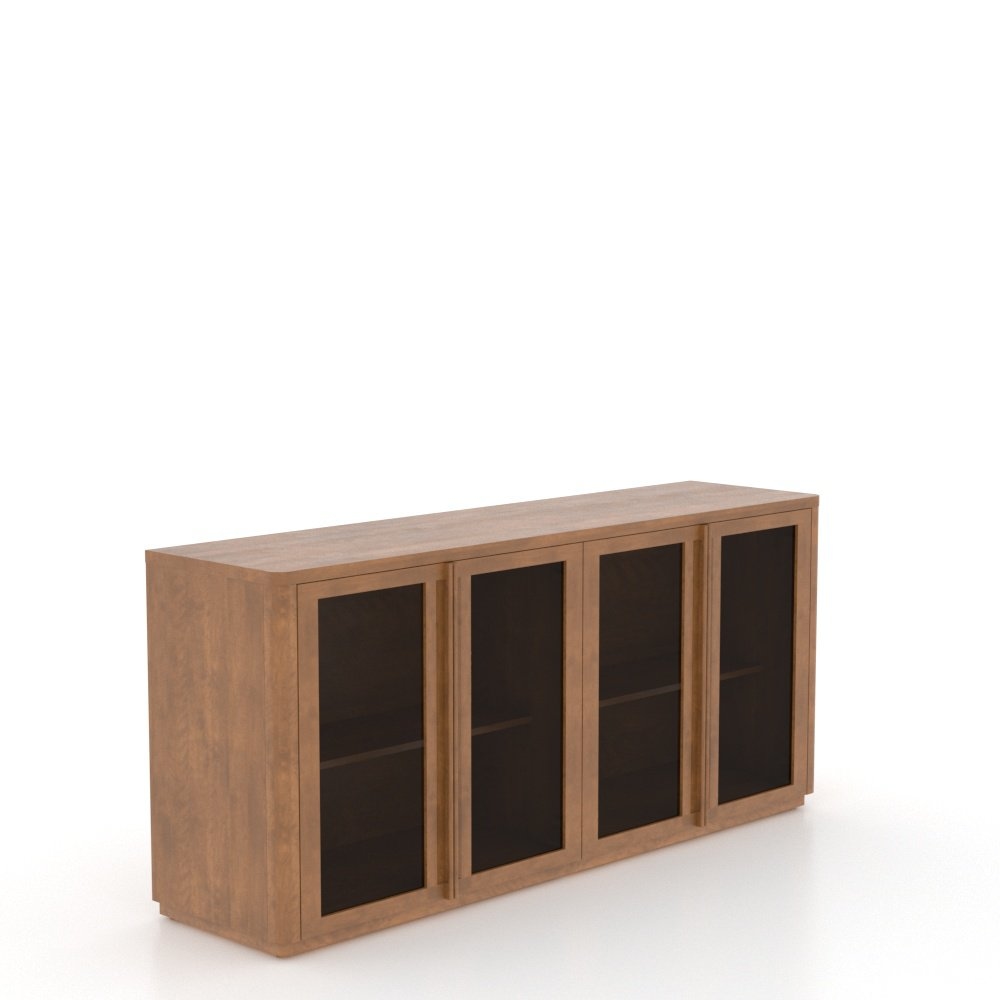 Four-Door Grooved Wood Buffet w/Glass Doors