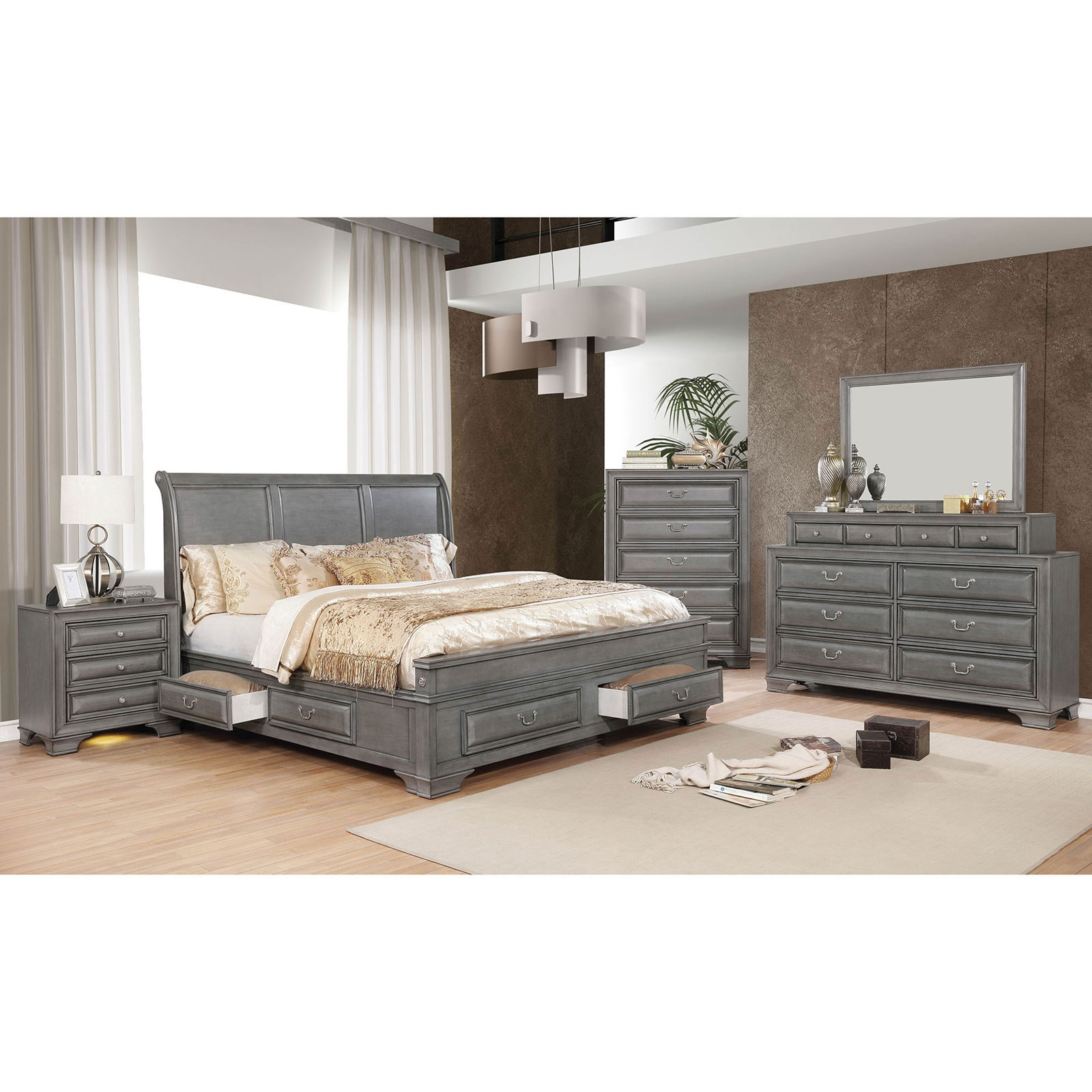 Furniture of America Brandt CM7302GYQ4PC 4Piece Queen Bedroom Set