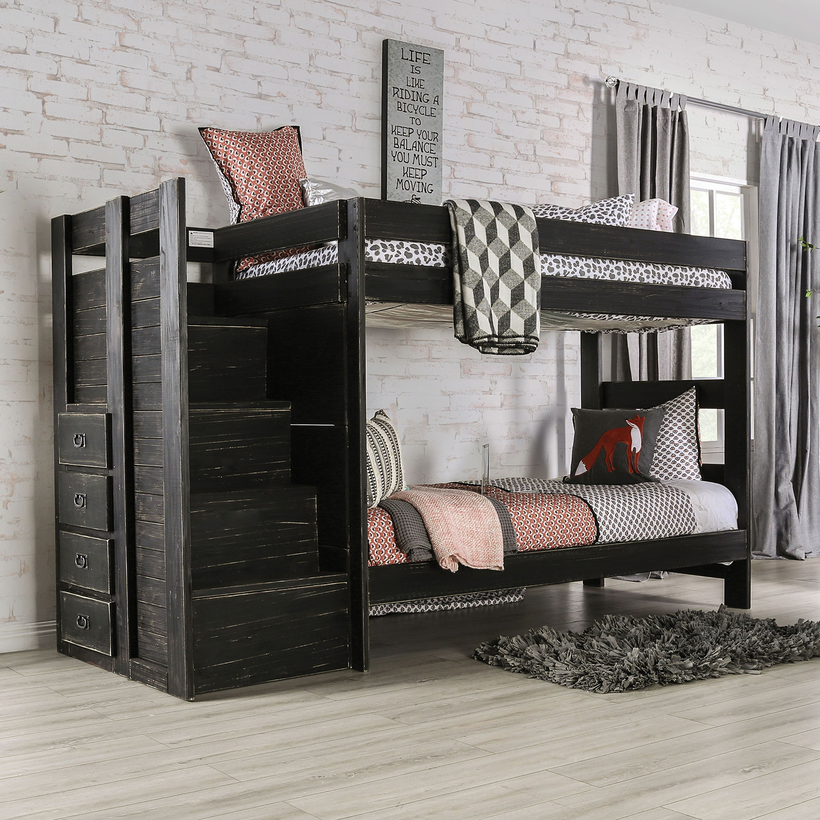 Furniture of America Ampelios Rustic Twin Over Twin Bunk Bed with Front