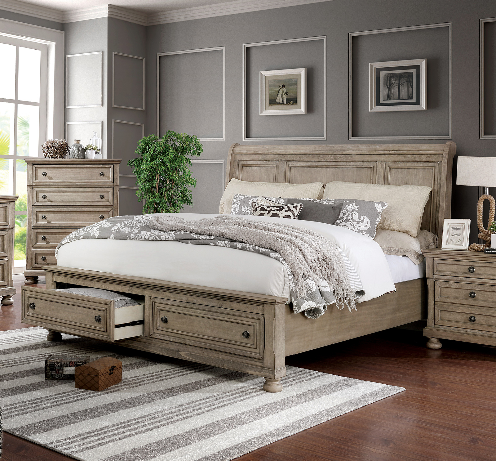 Wells Transitional California King Storage Bed Household Furniture Bed Headboard & Footboard