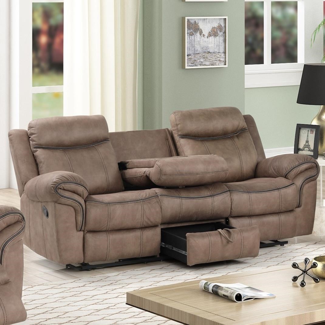 New Classic Harley U422030P1LBW Casual Dual Power Reclining Sofa with Drop Down Center Tray