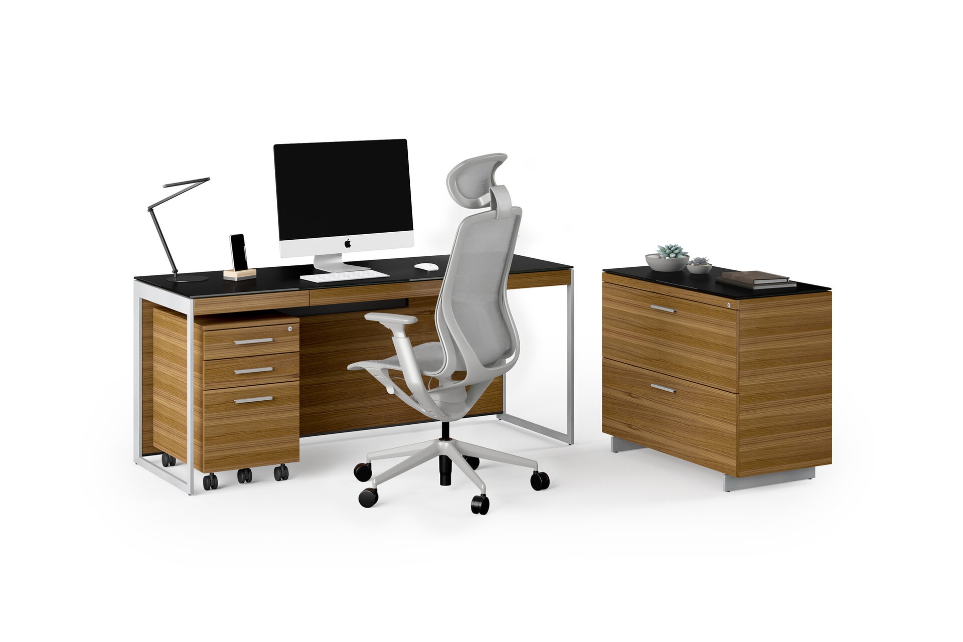 3-pc. Office Desk Set w/Locking Cabinets