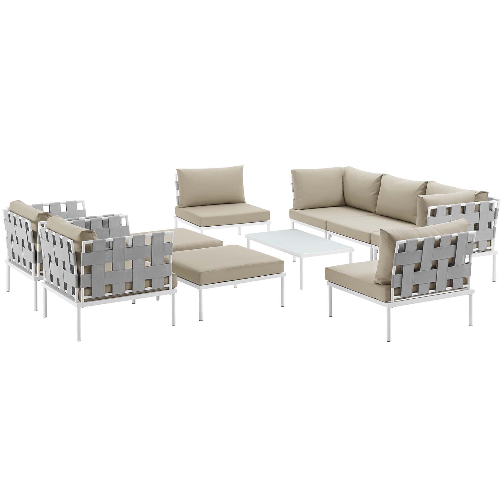 Modway Harmony 10 Piece Outdoor Patio Aluminum Sectional Sofa Set