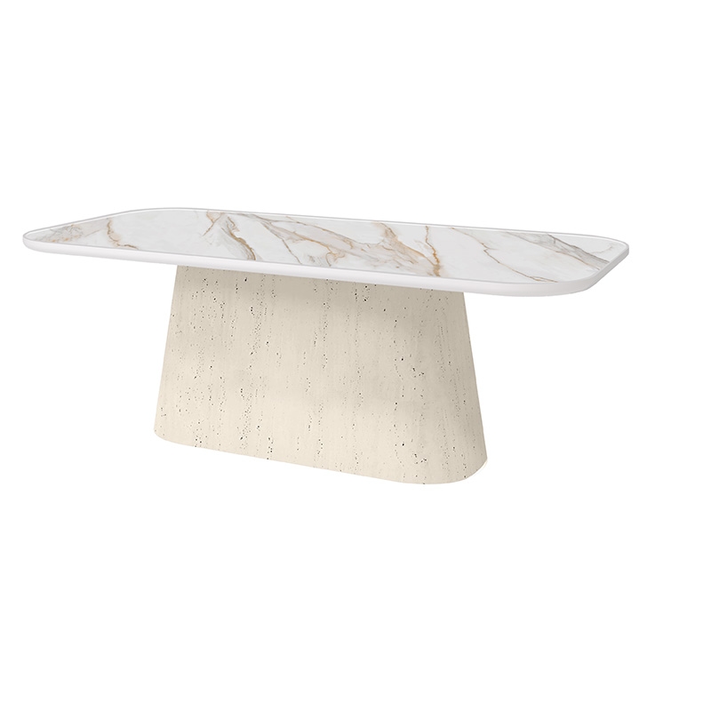 84" Rect. Faux-Stone Pedestal Dining Table