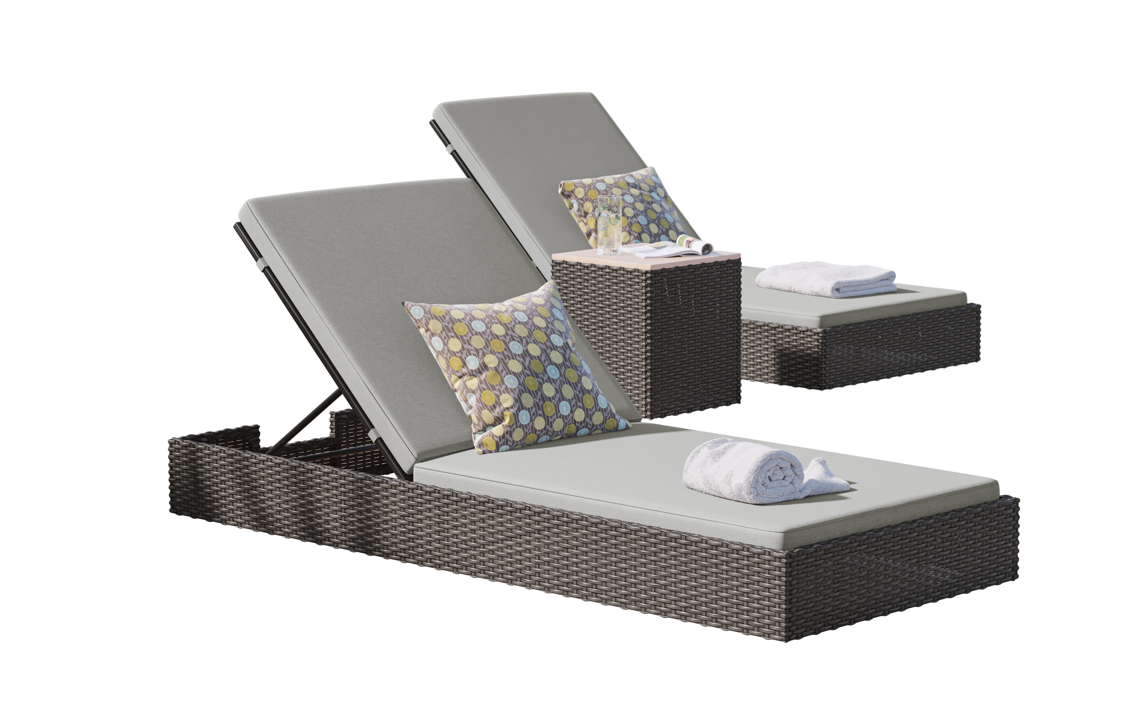 homestyles Boca Raton Outdoor Chaise Lounge Pair and Side Table Value