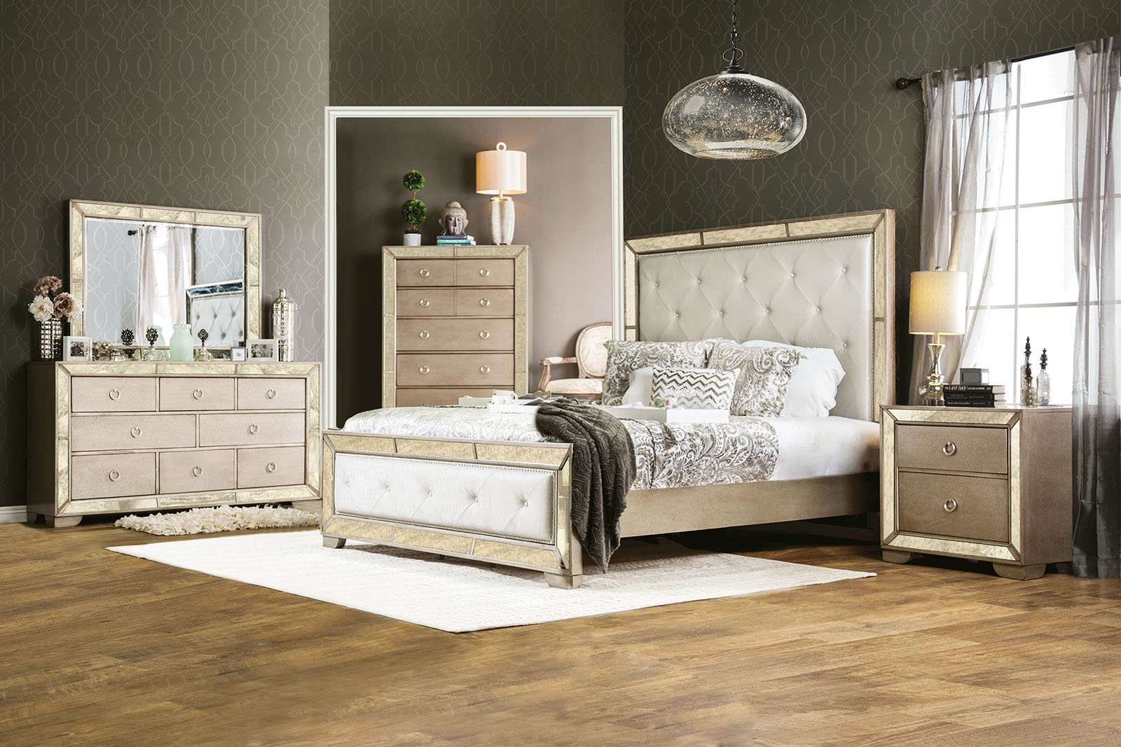 Furniture of America Loraine Glam 5Piece Queen Bedroom Set Dream