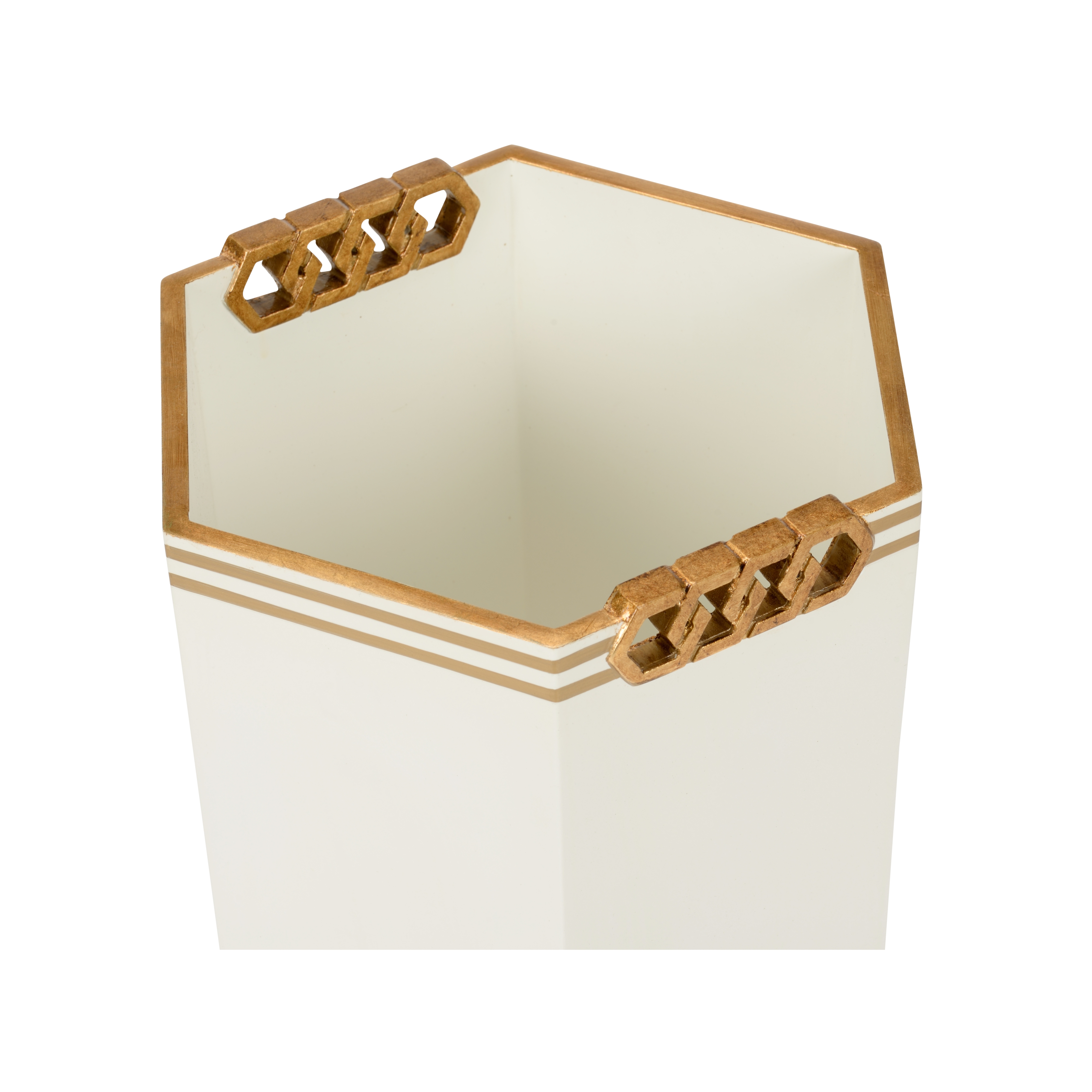 Oliver Wastebasket - White/Gold