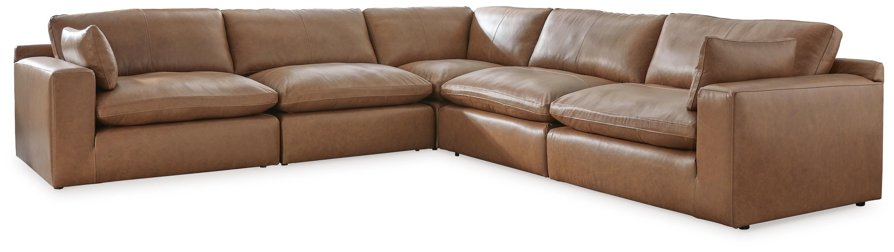 Signature Everest 522857 Leather 5-Piece Sectional | Walker's