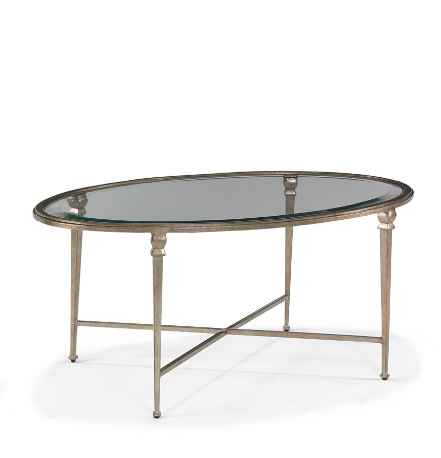 Oval Glass-Top Cocktail Table w/X-Stretcher