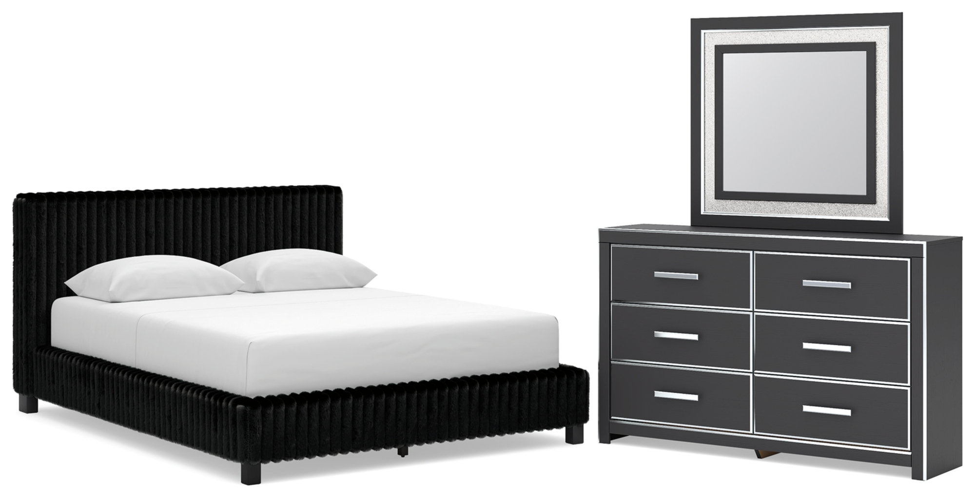 Ashley Furniture Zuraleus Black Queen Upholstered Bed, Dresser and Mirror Ashley Furniture Zuraleus Black Queen Upholstered Bed, Dresser and Mirror