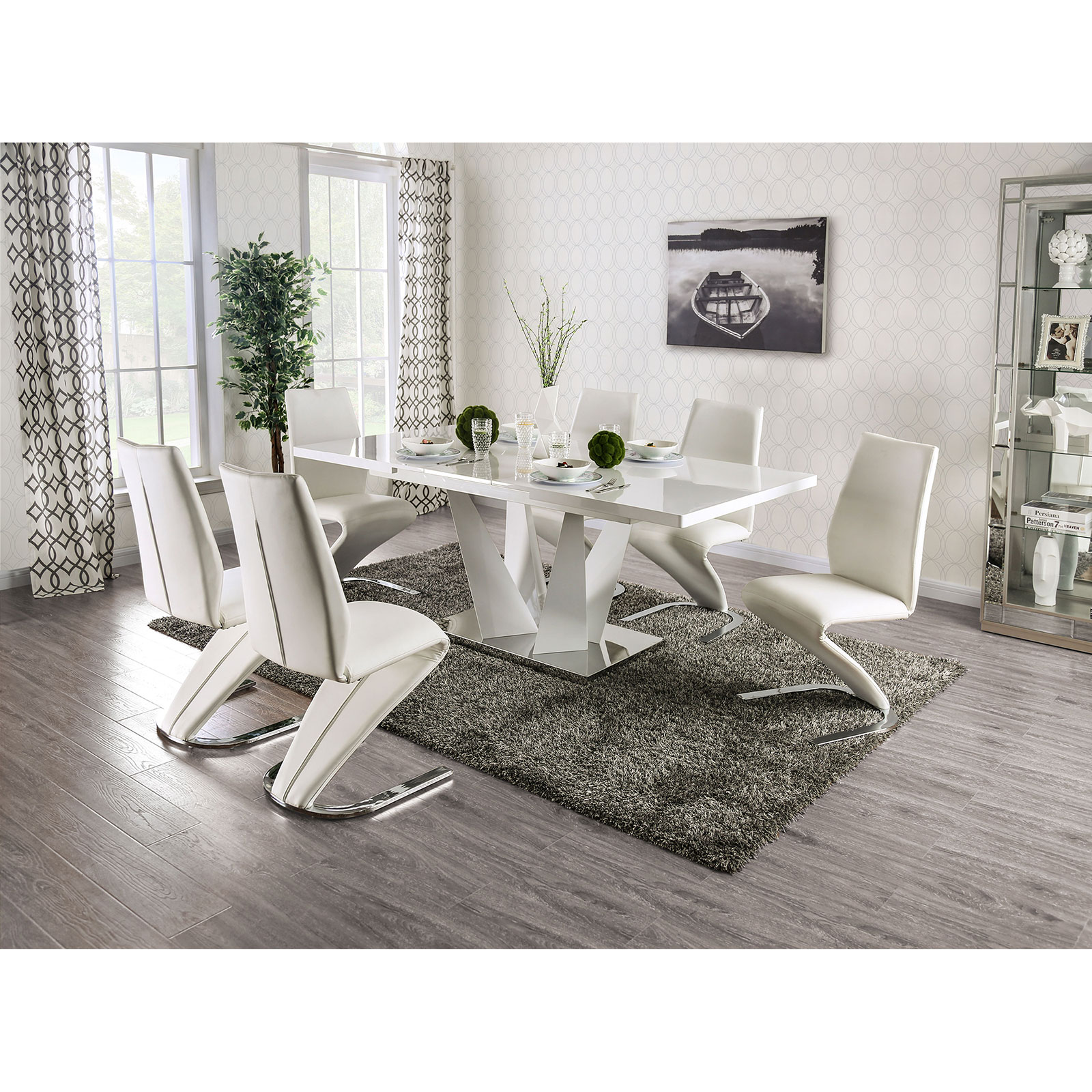 Zain Glam 7Piece Dining Table Set with Table Leaf Household