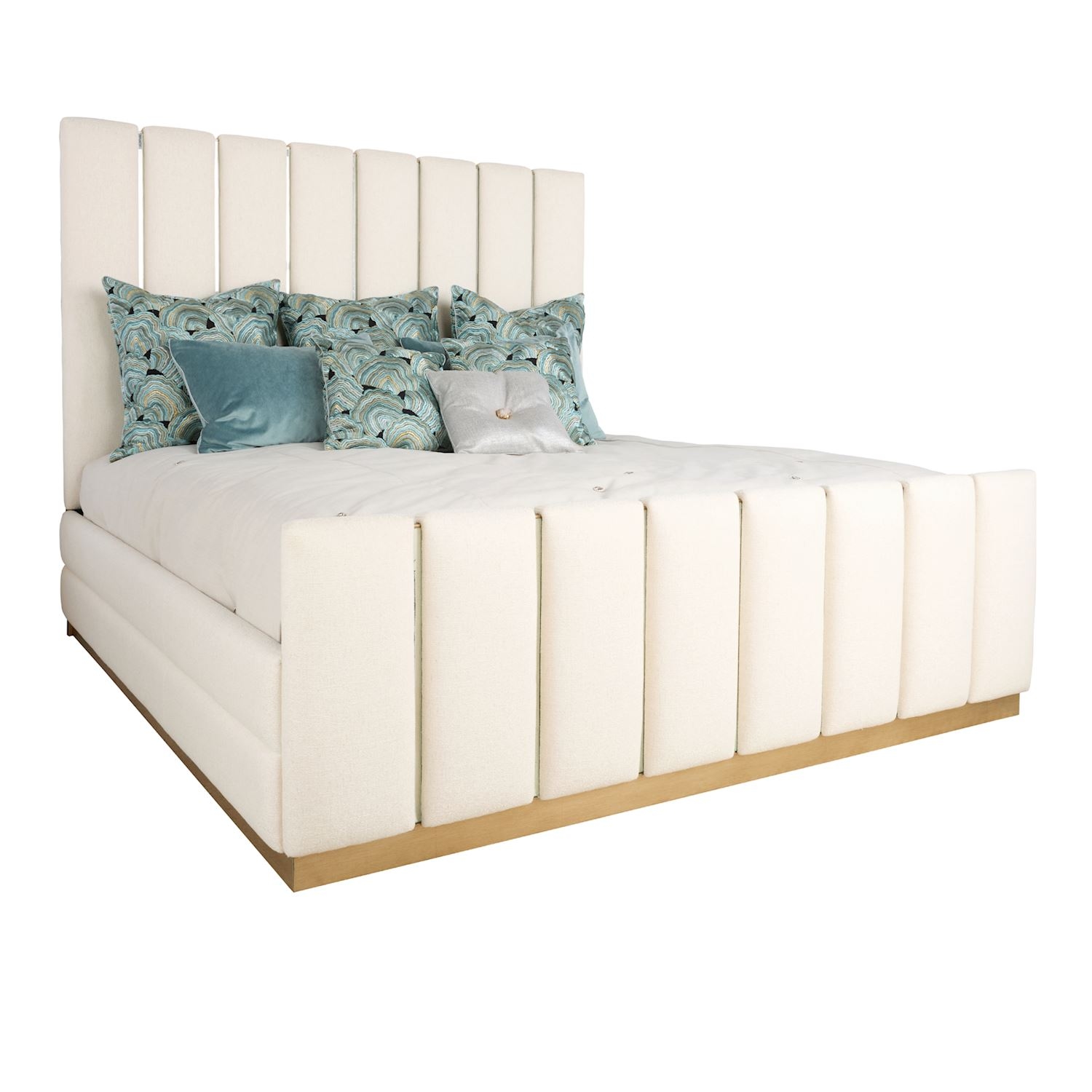 Channel-Upholstered King Bed w/Gold Trim