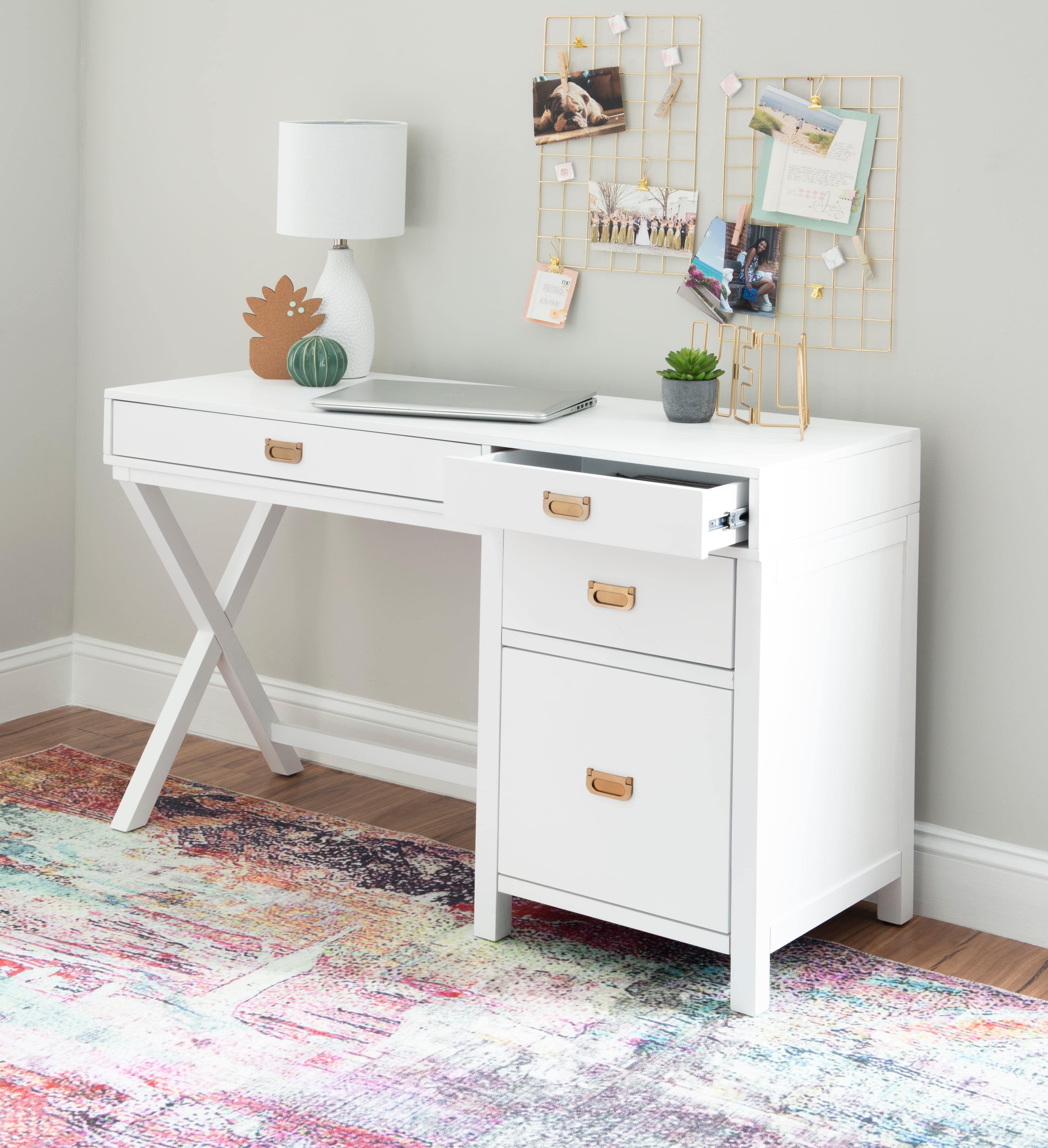 White 4-Drawer Side Storage Desk