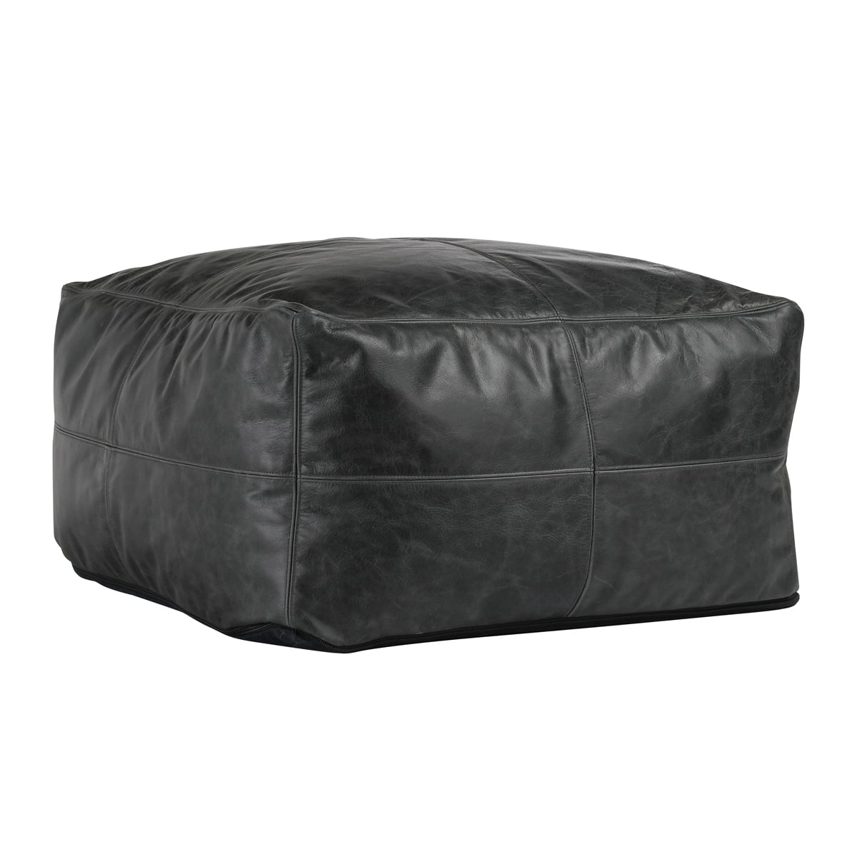 Leather Dexter Onyx Pouf 24X24x12
