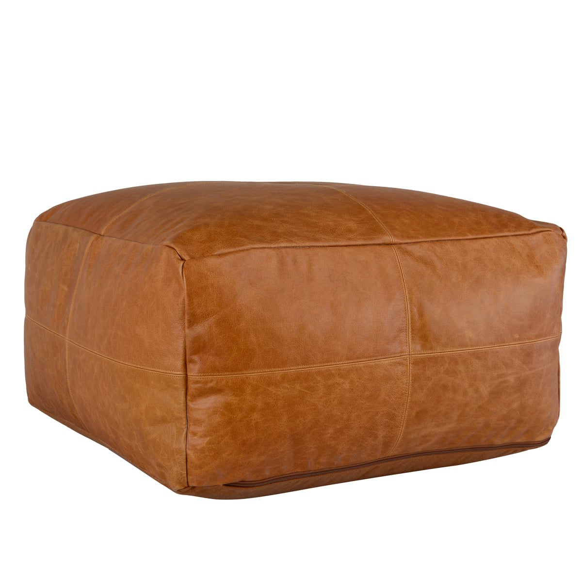 Leather Dumont Chestnut Pouf 24X24x12