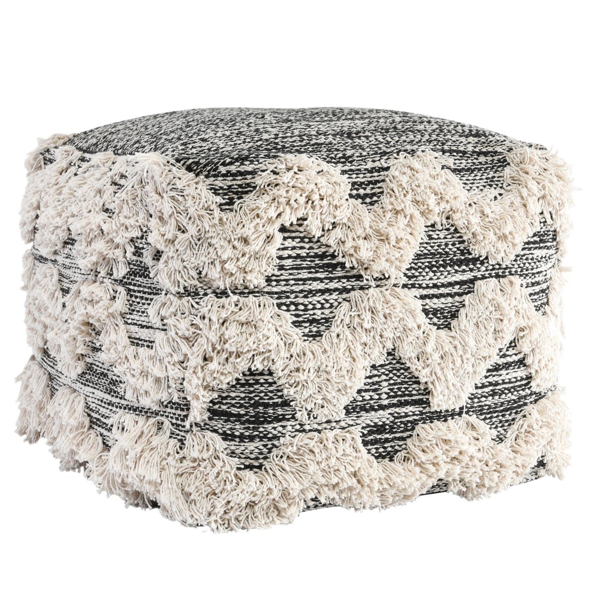 Maeve Black/Ivory Pouf 18X18x14