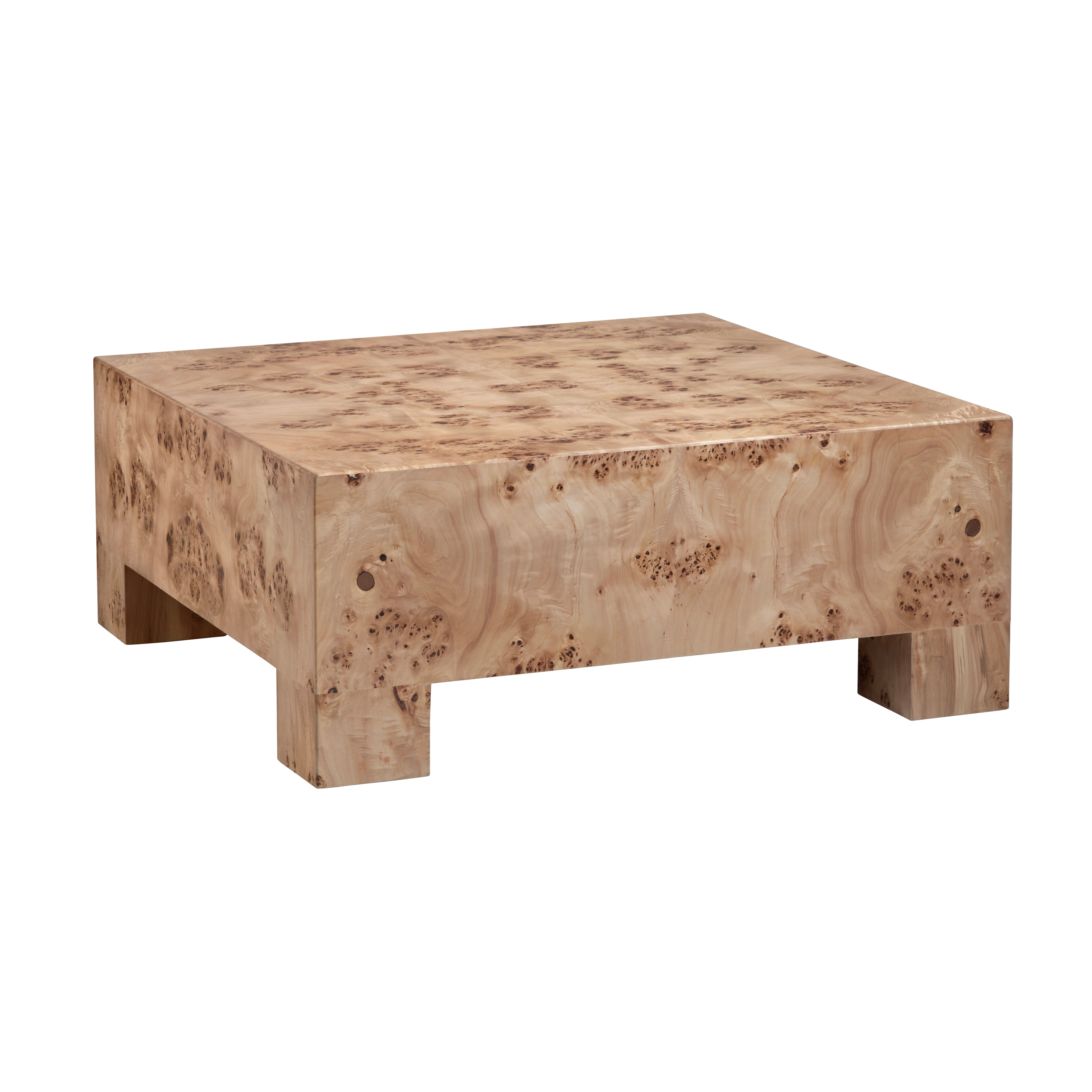 Square Poplar Burl Coffee Table w/Block Feet