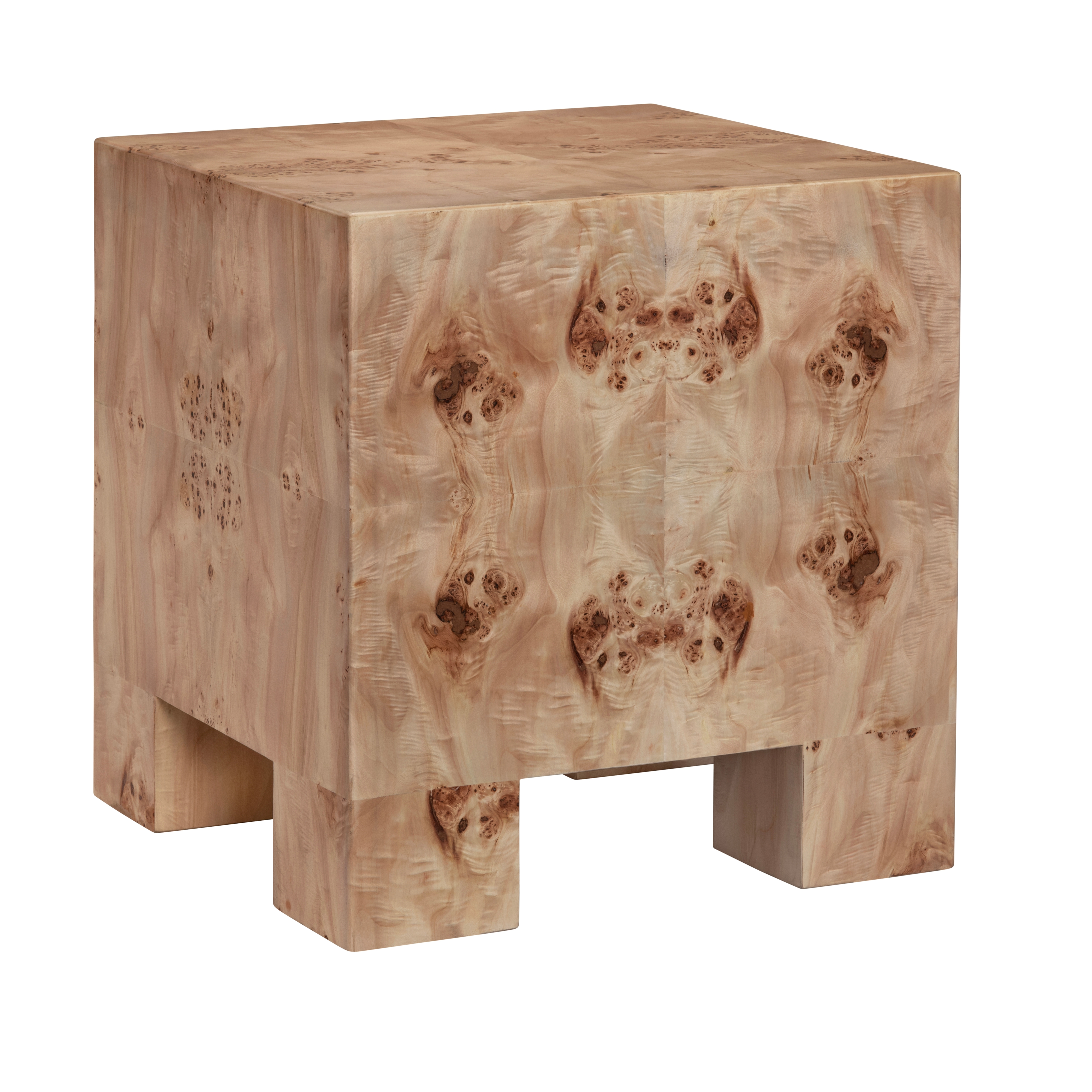 Square Poplar Burl End Table w/Block Feet