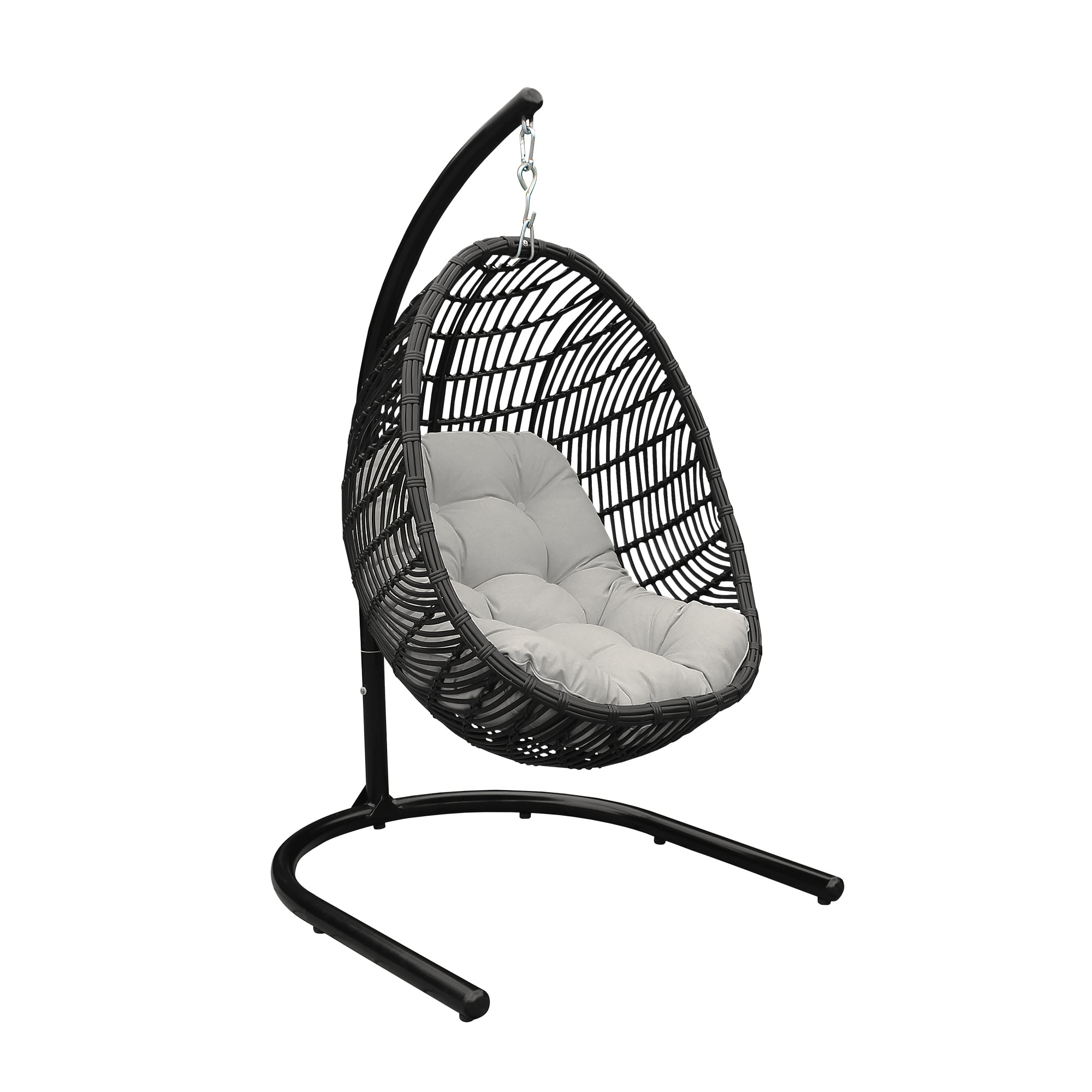 Rio Rio Indoor Outdoor Hanging Egg Chair in Grey Wicker with Black Iron