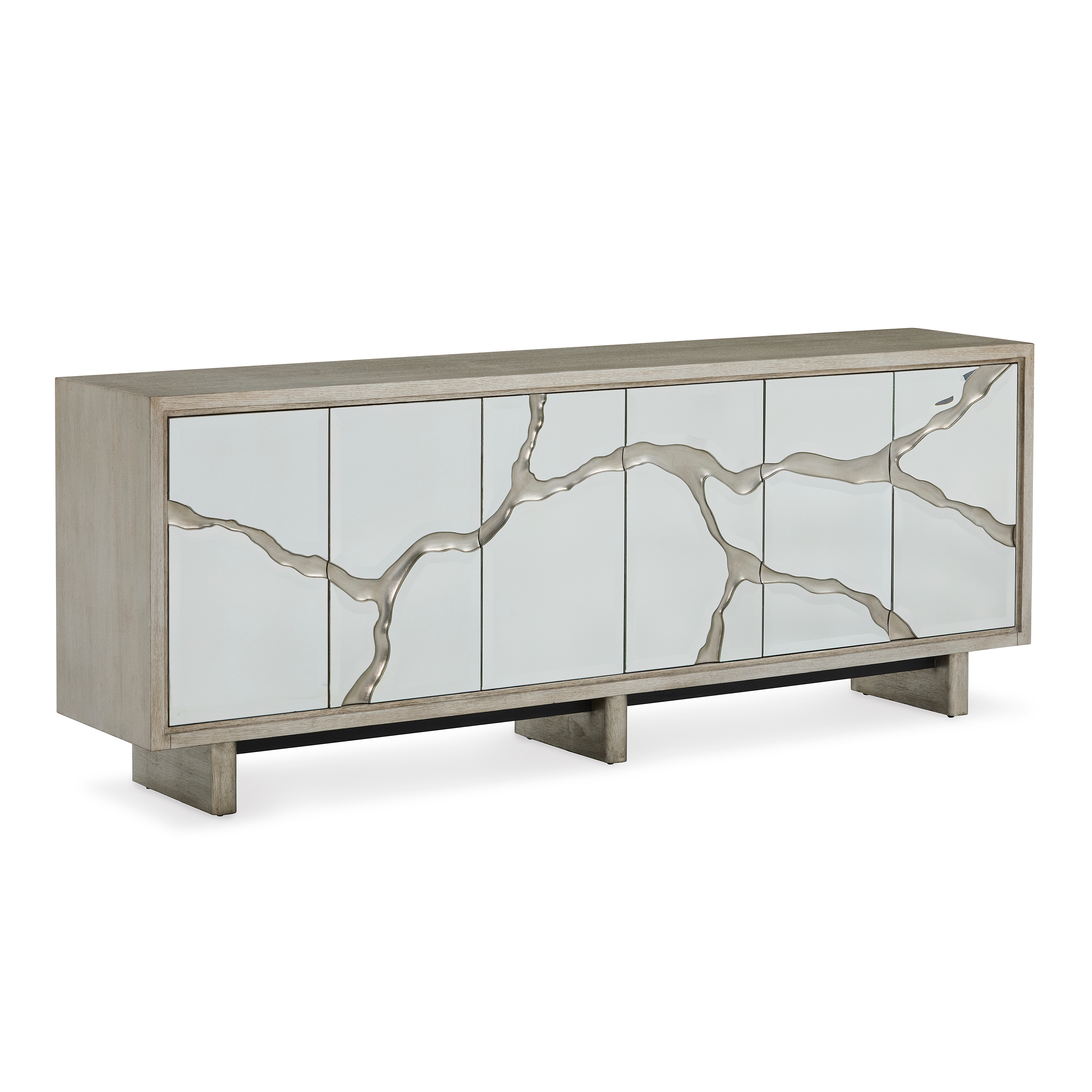 Ravine Silver Credenza w/Push-to-Open Doors