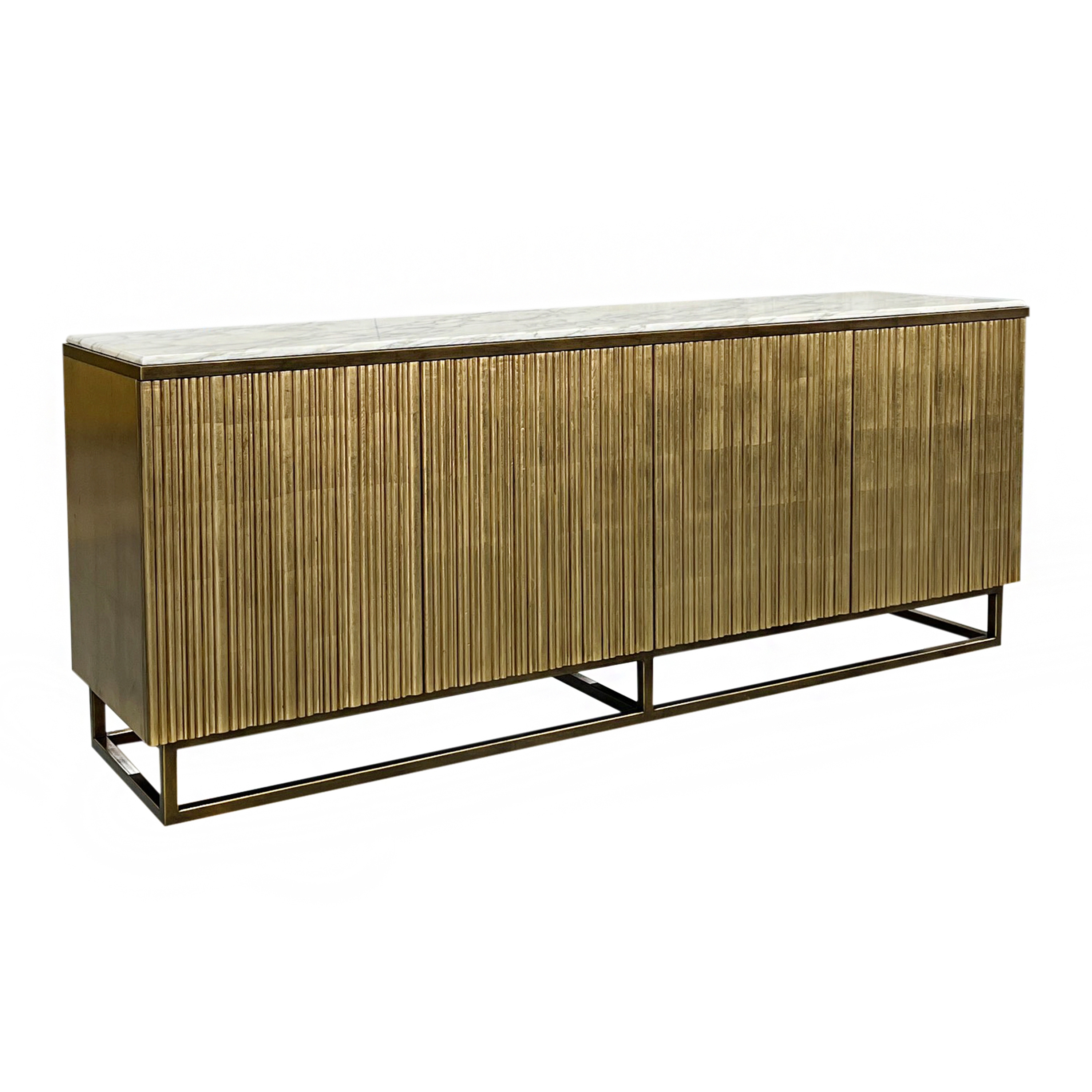 Modern Fluted Marble-Top 4-Door Credenza