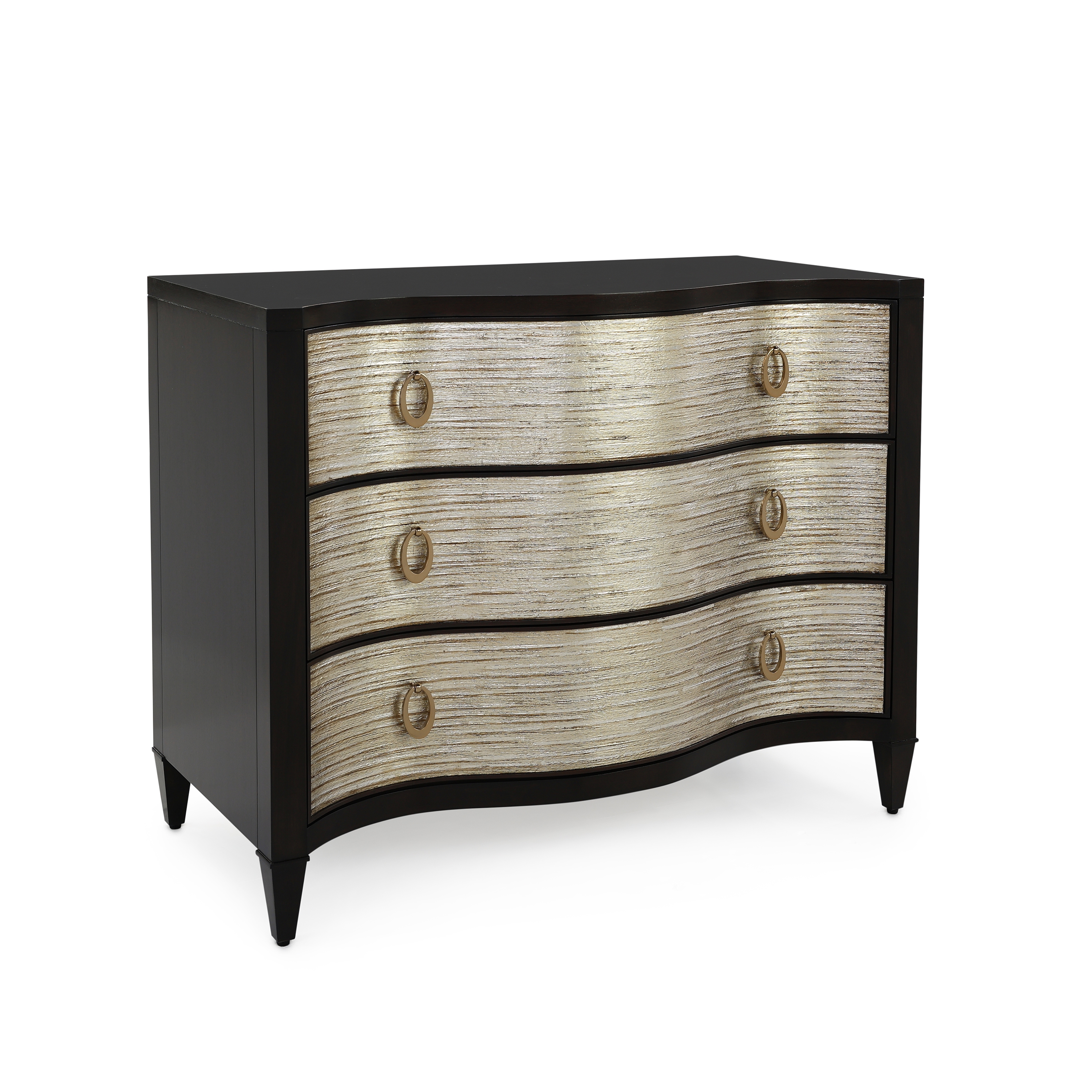 Bowed 3-Drawer Chest w/Steel Ring Pulls
