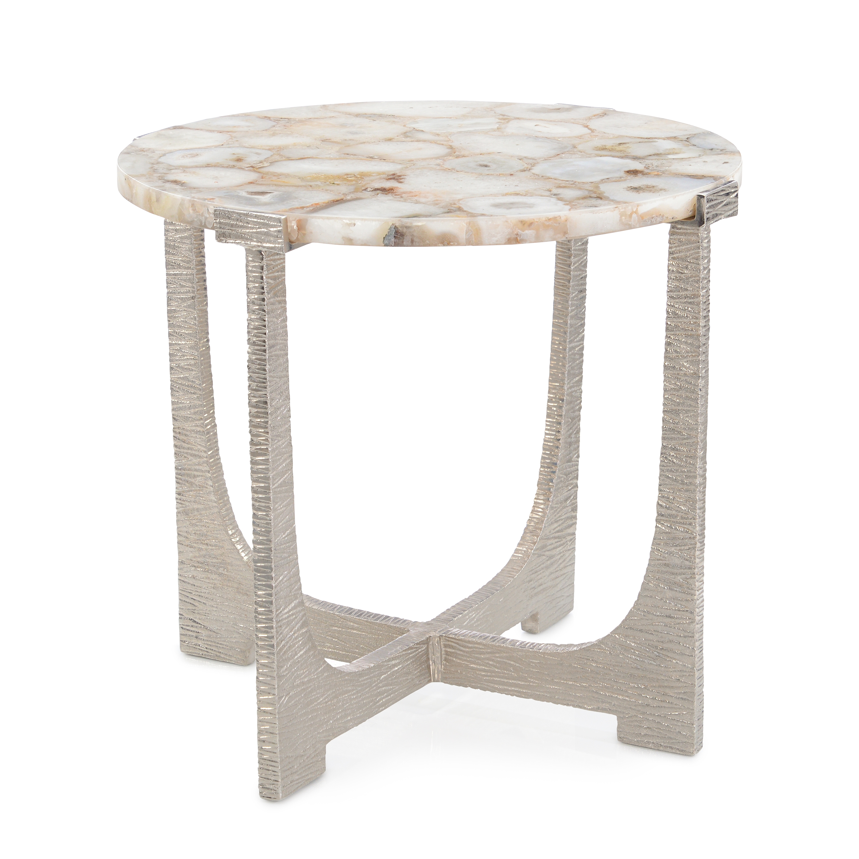 Modern Round Agate-Top Nickel End Table