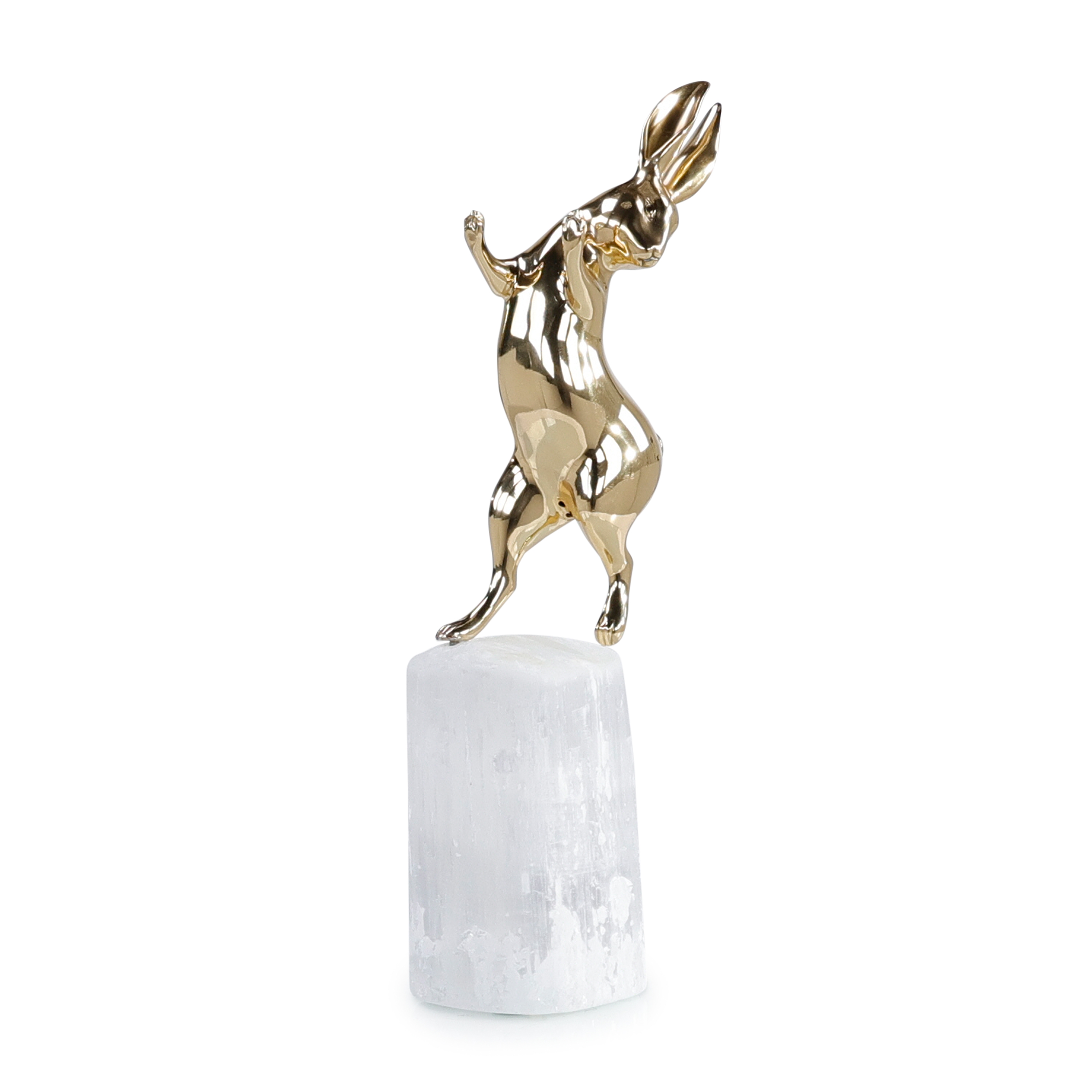 Dancing Bunny Sculpture on Selenite