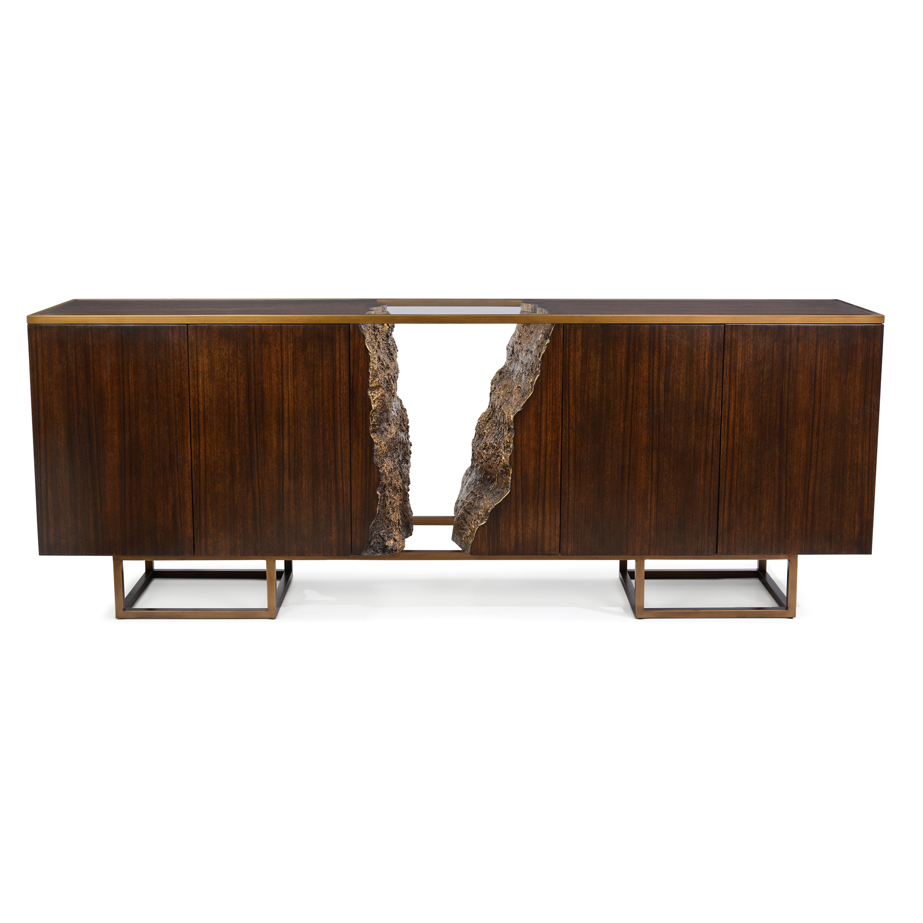 Modern Rustic Glass-Top Split Credenza